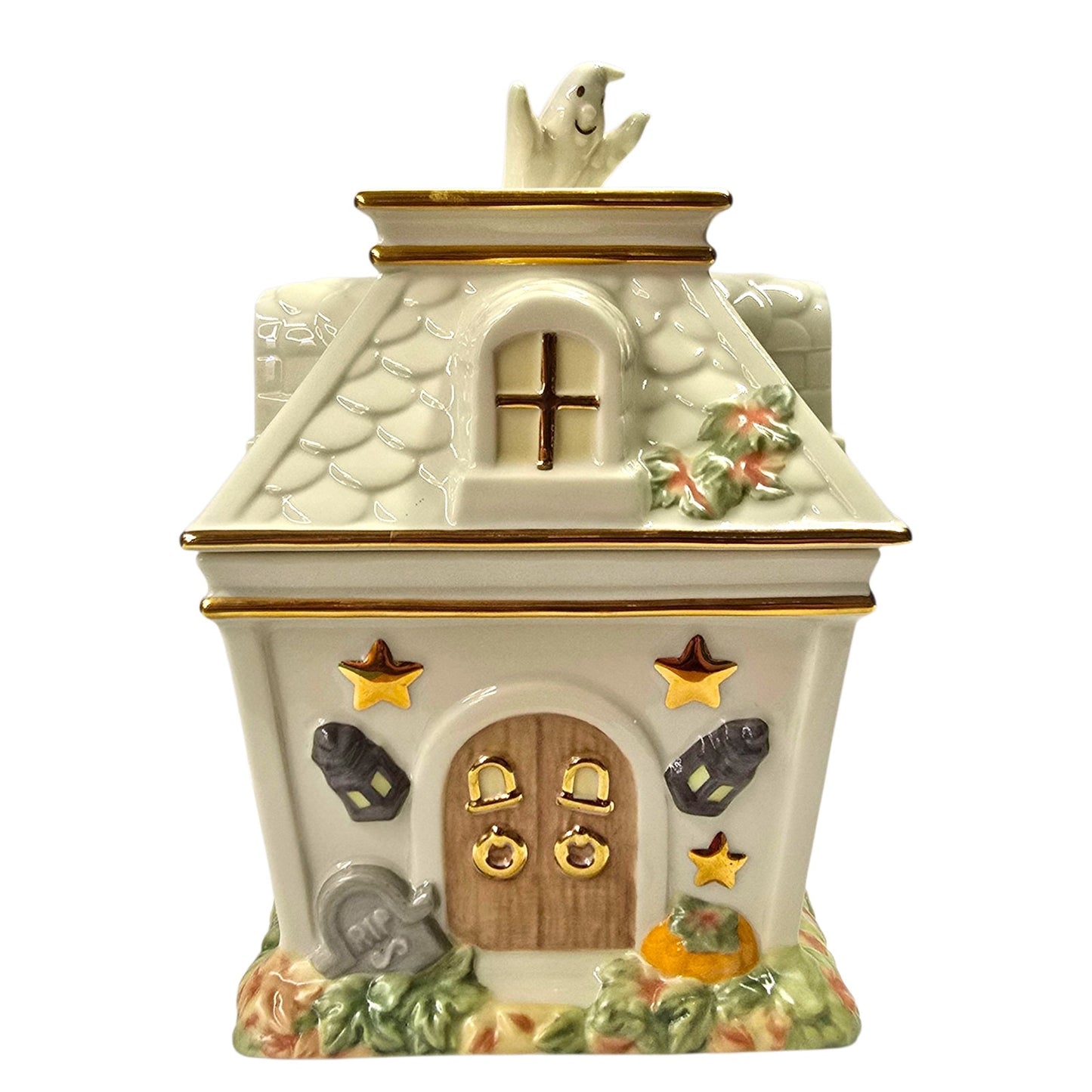 Lenox Occasions Haunted House Covered Candy Dish Halloween Ceramic Ghost 8"