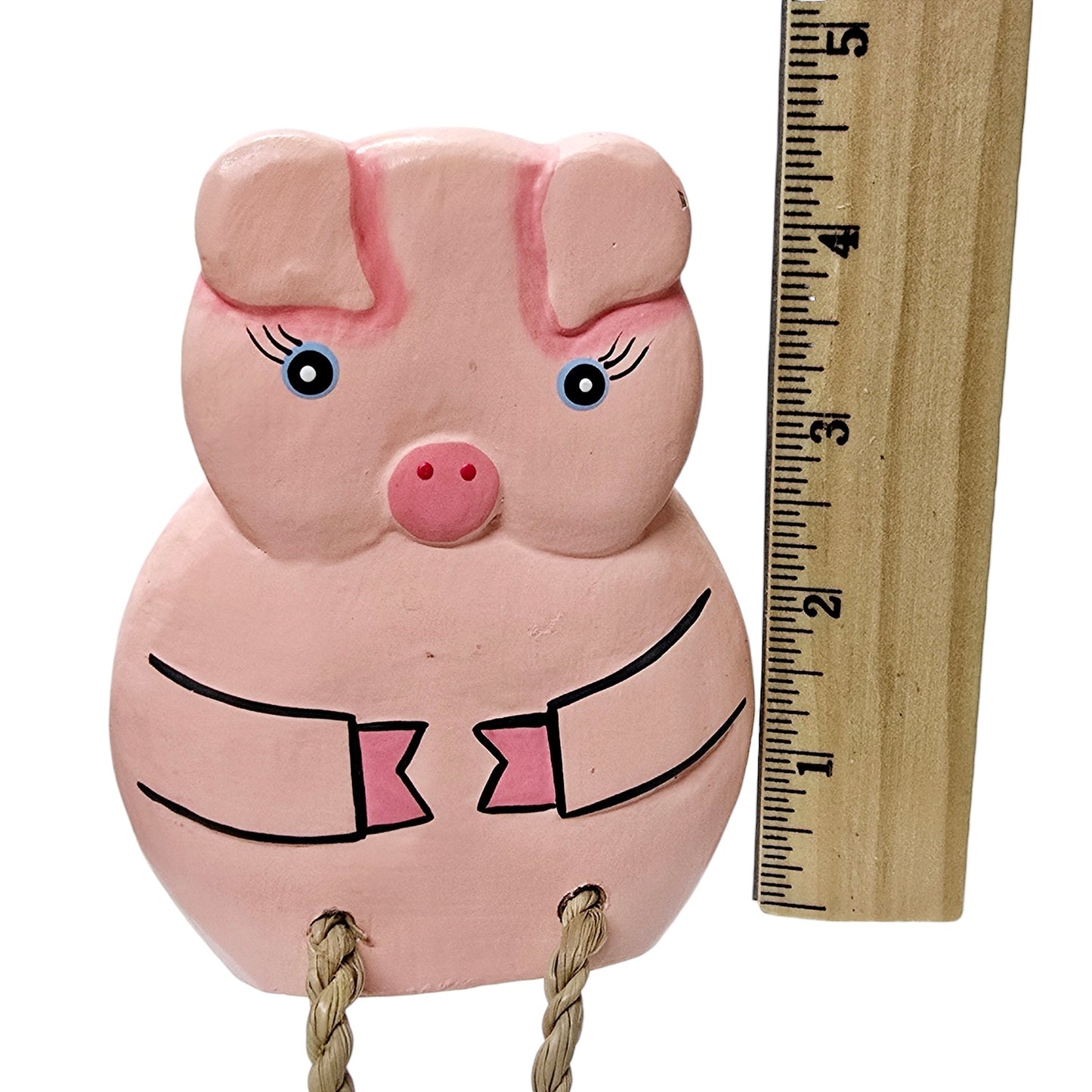 Vintage Wooden Pink Pig Shelf Sitter, Country Decor, Cottage Core, Cute Pig