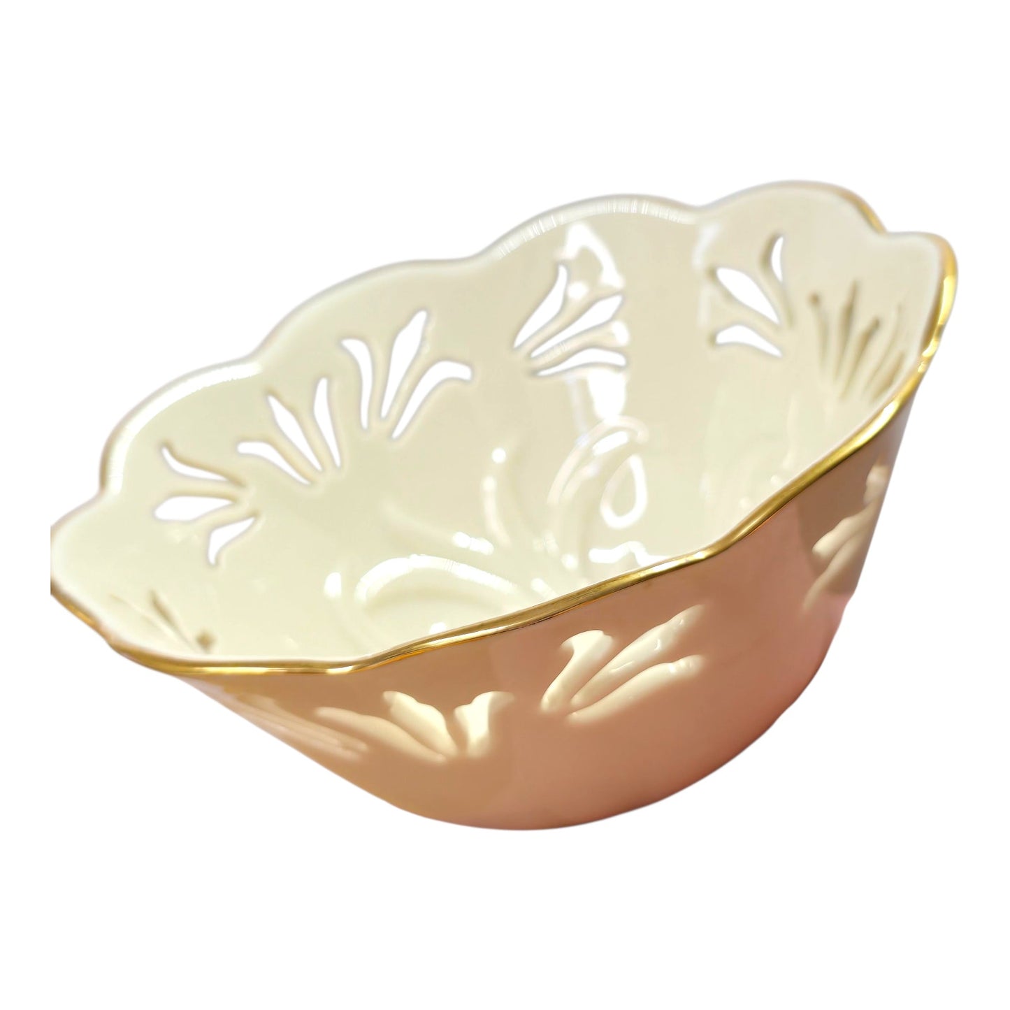 Lenox Ivory China Pierced Lace Bowl Gold Trim Scalloped Rim 6" Decorative