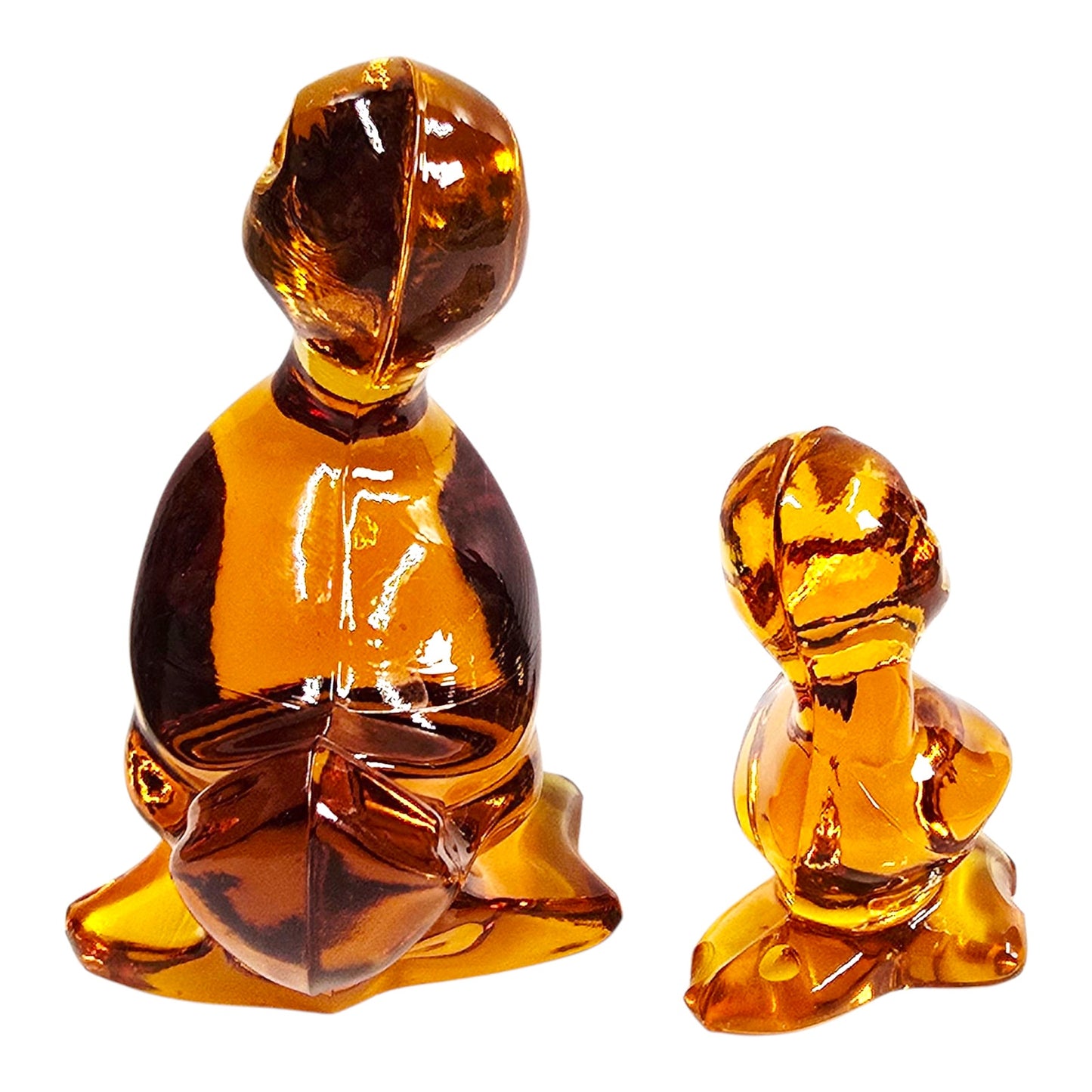 Vtg Fostoria Amber Glass Duck MCM Figural Mother Duck & Duckling AS IS Duckling