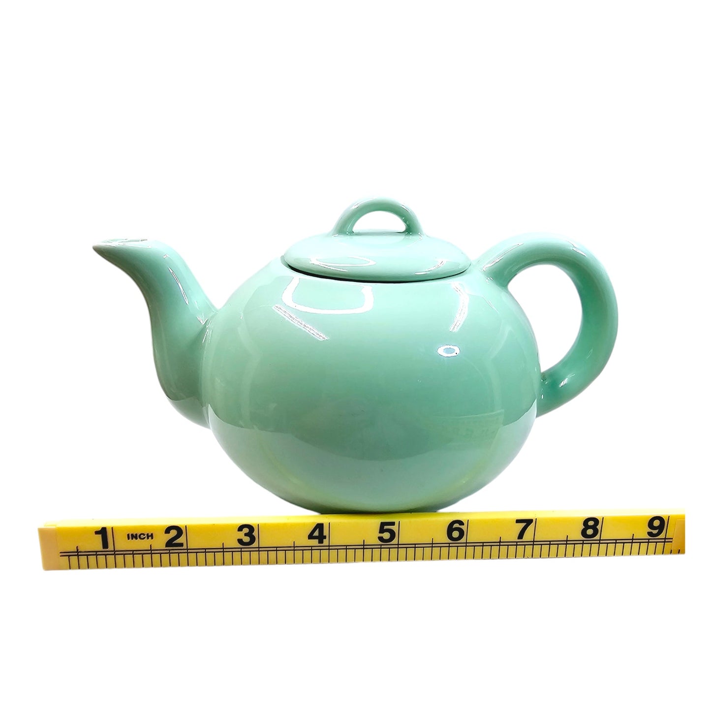 Vtg Teal Green Pastel Teapot- Open Lid Handle Glazed-Studio Made