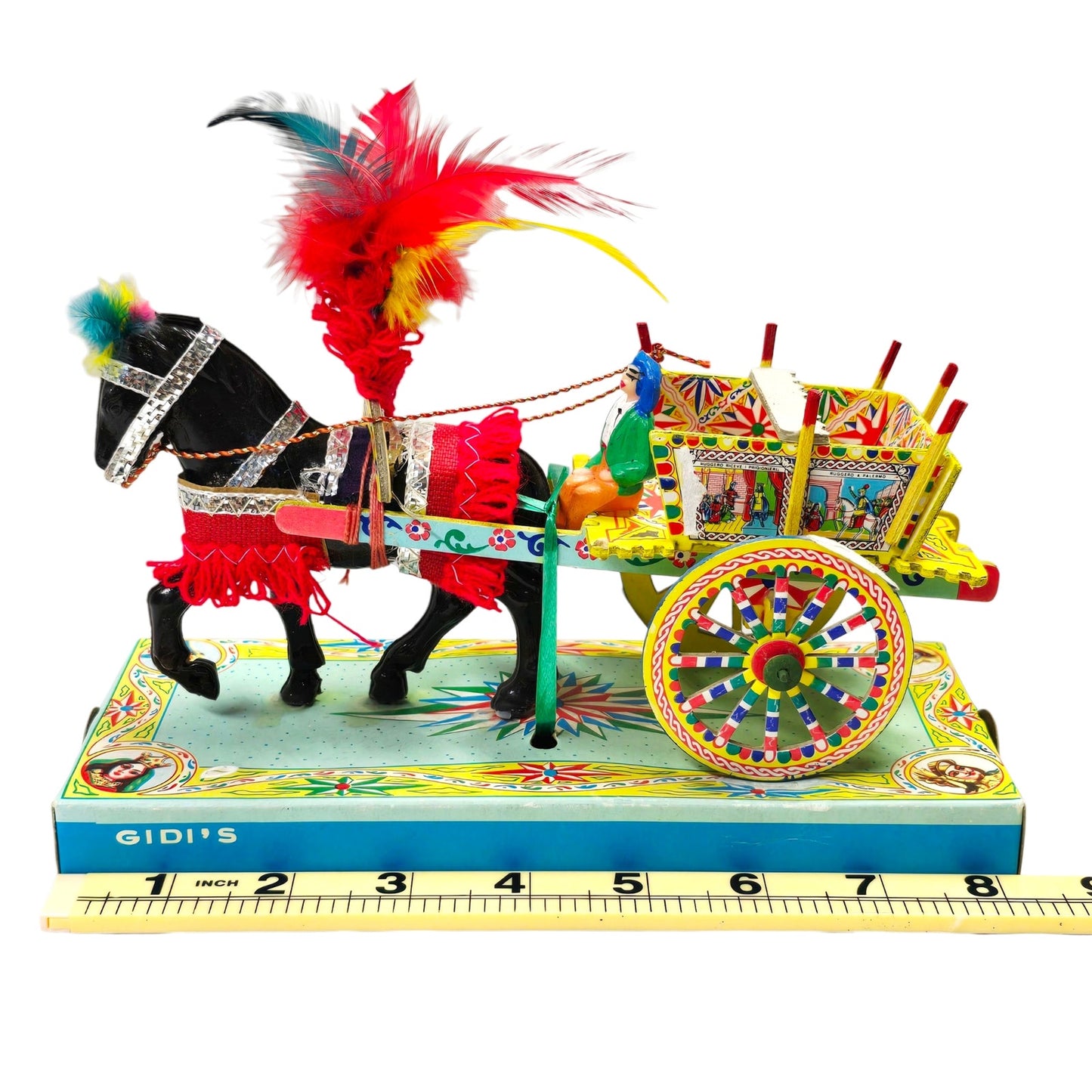 Vtg Gidi's Carrettino Siciliano Folk Art Paper Mache Wood Horse-Drawn Cart Italy