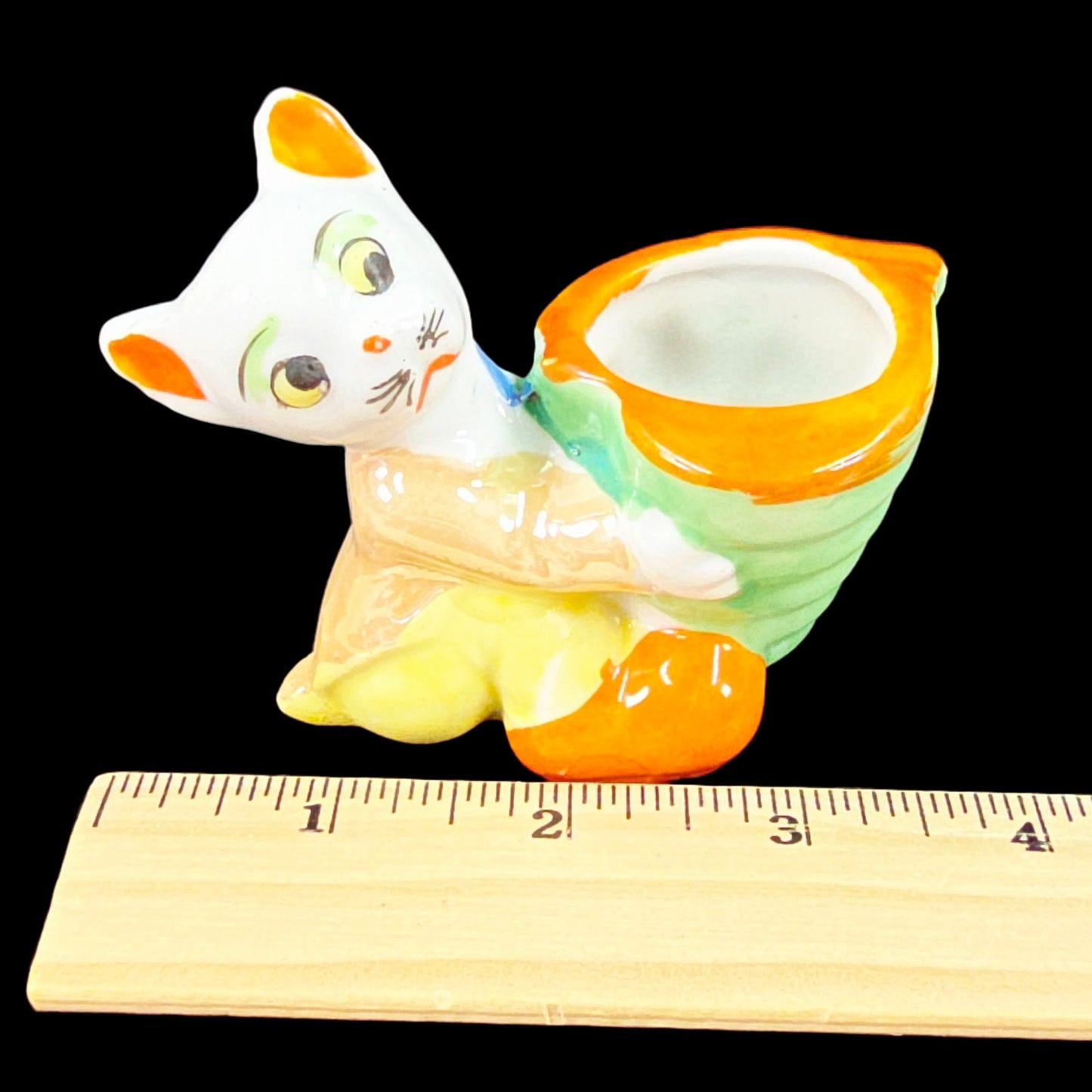 VIntage Anthropomorphic Cat Figurine, Planter / Pin Cushion Made in Japan 1950s Lusterware