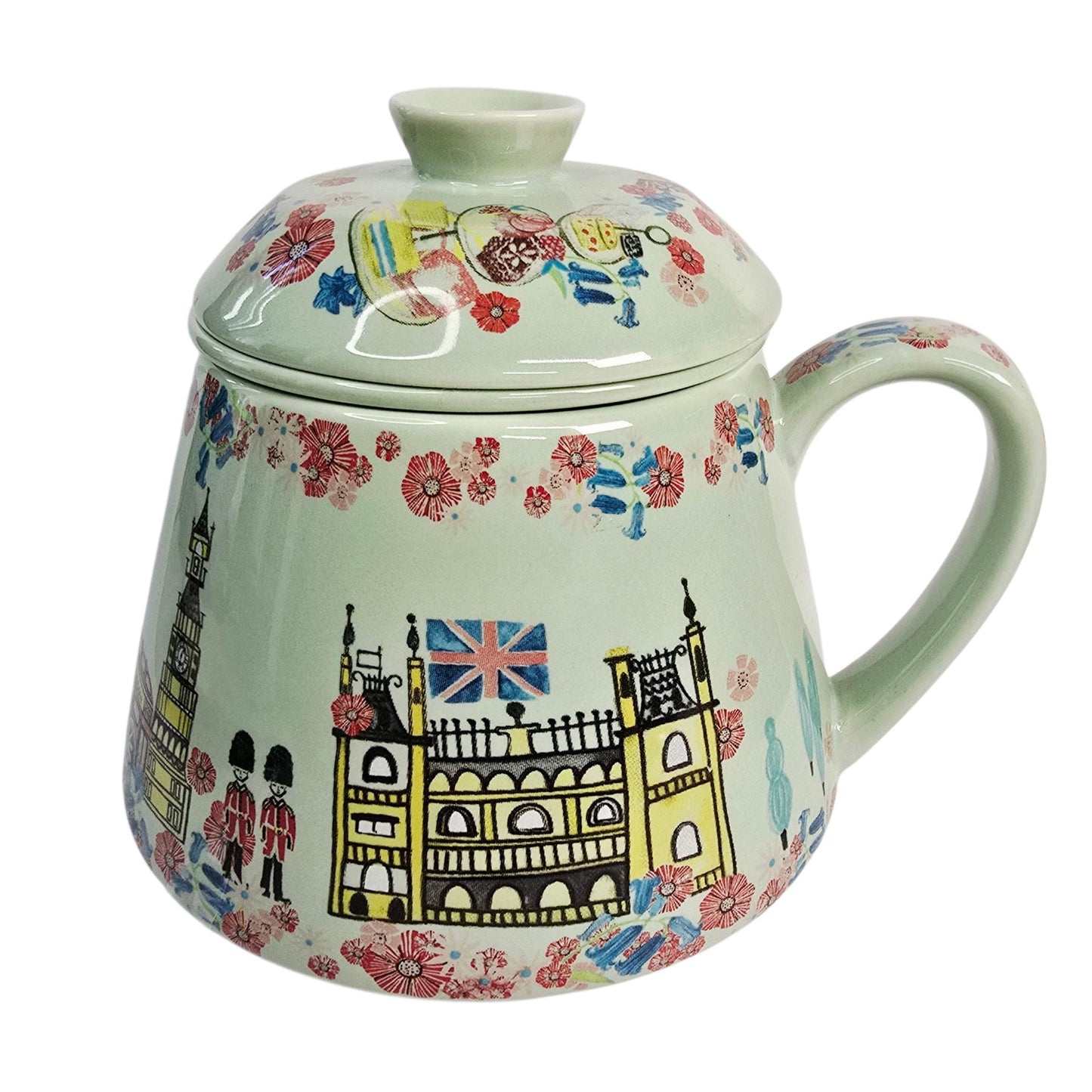 3-Pc World Market London Scene Mug with Infuser and Lid, London Eye, Palace, Ben
