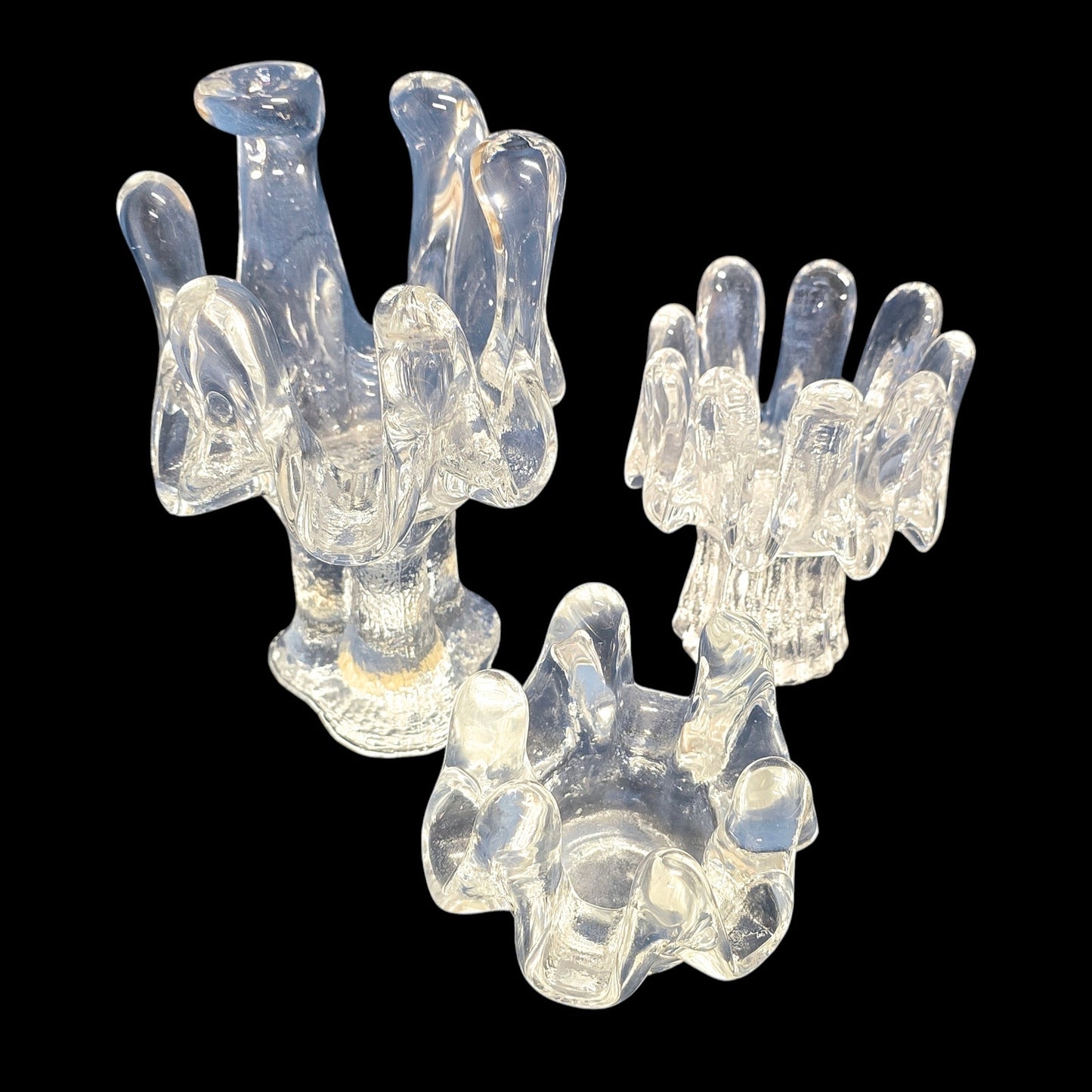 Set of 3 Handblown Randsfjord Glass Norway Special Crystal Sunflower Ice Votive Holder