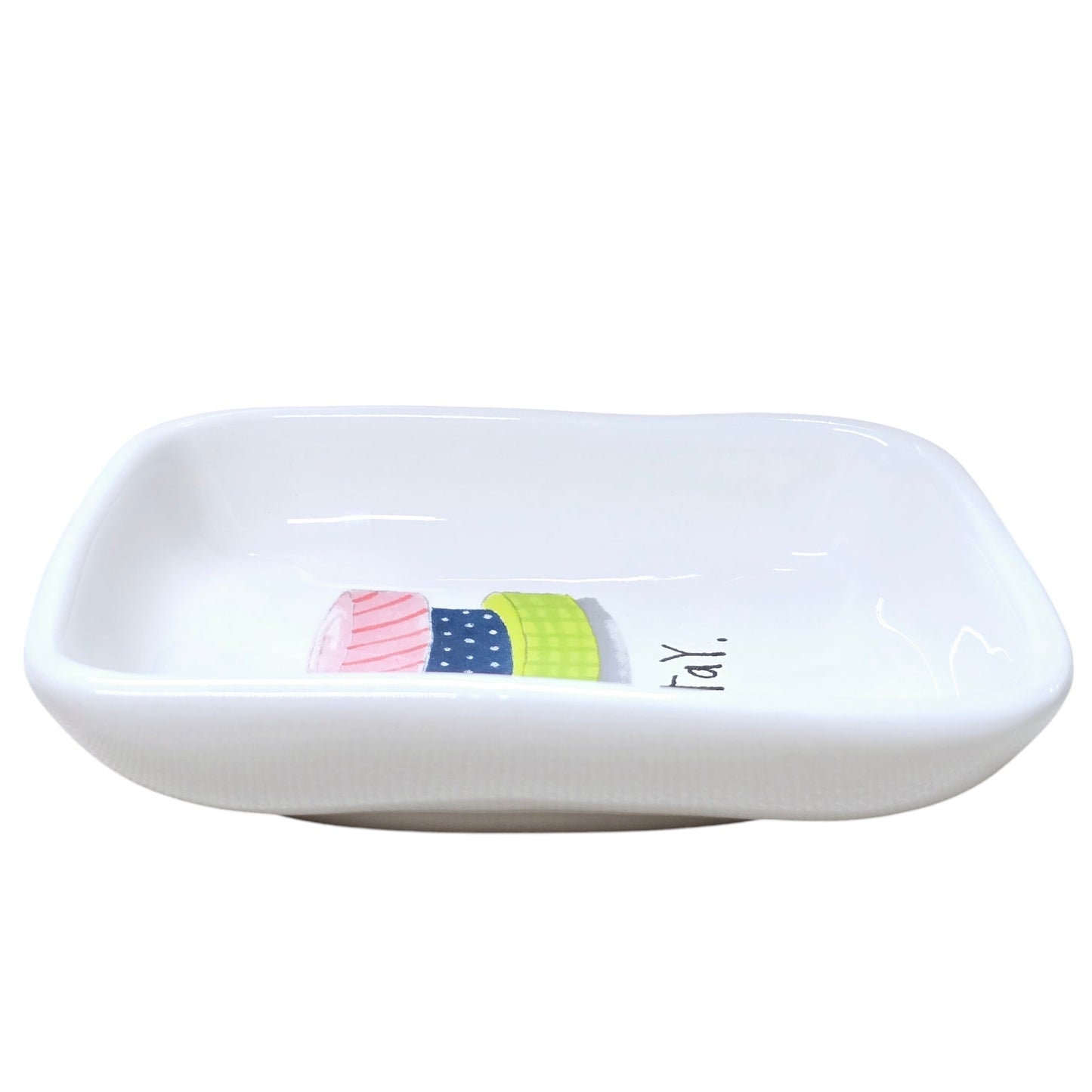 Rae Dunn Stay. Trinket Dish w/Stacked Ribbons / Tape Artisan Collection Magenta