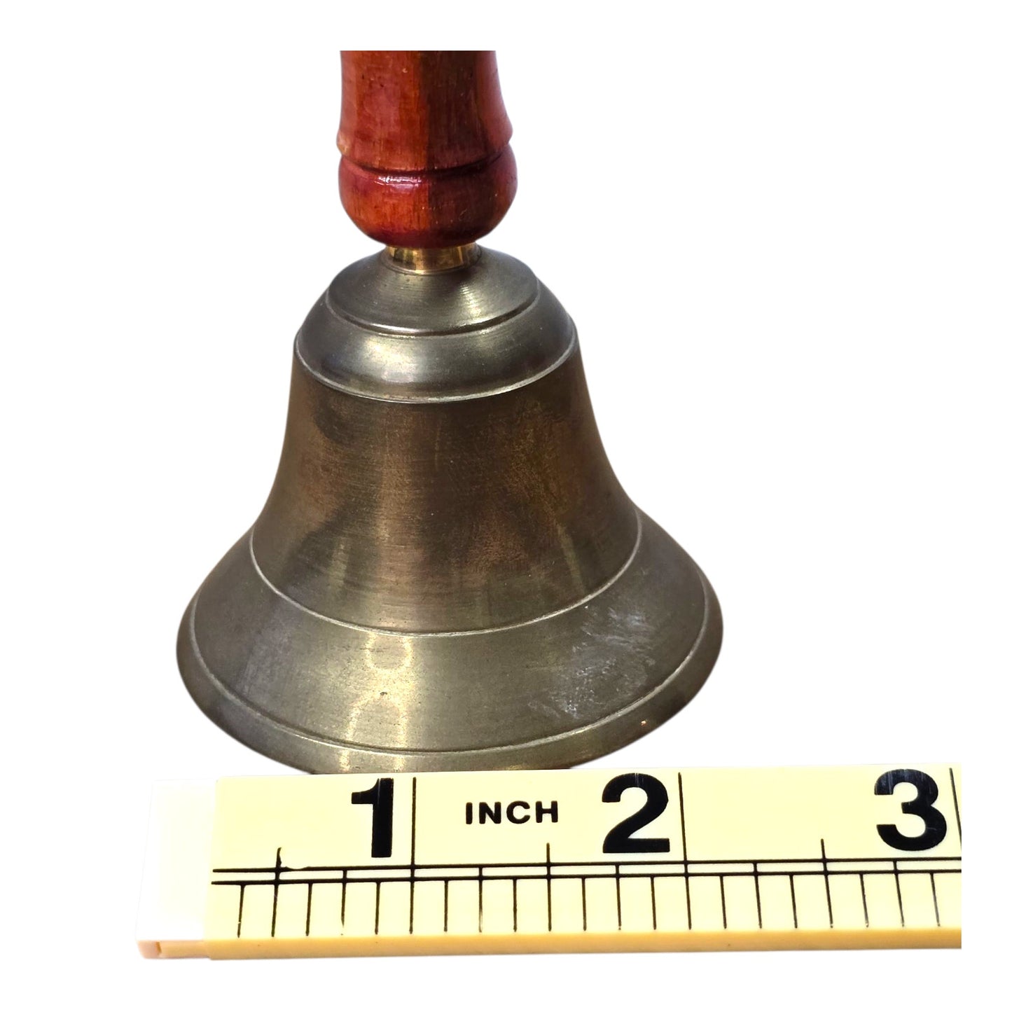 Vtg Brass Hand Bell Wooden Handle 4.5" Farmhouse School Service