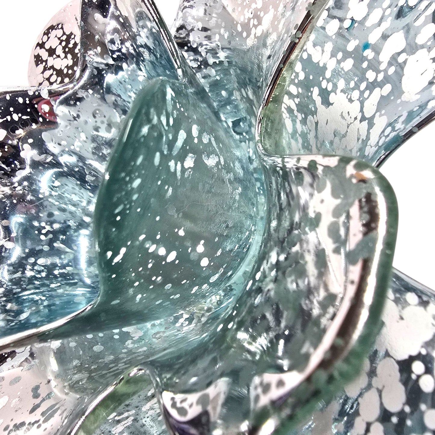 Aqua Silver Mercury Glass Lotus Bowl Glam Candle Holder Centerpiece Decor