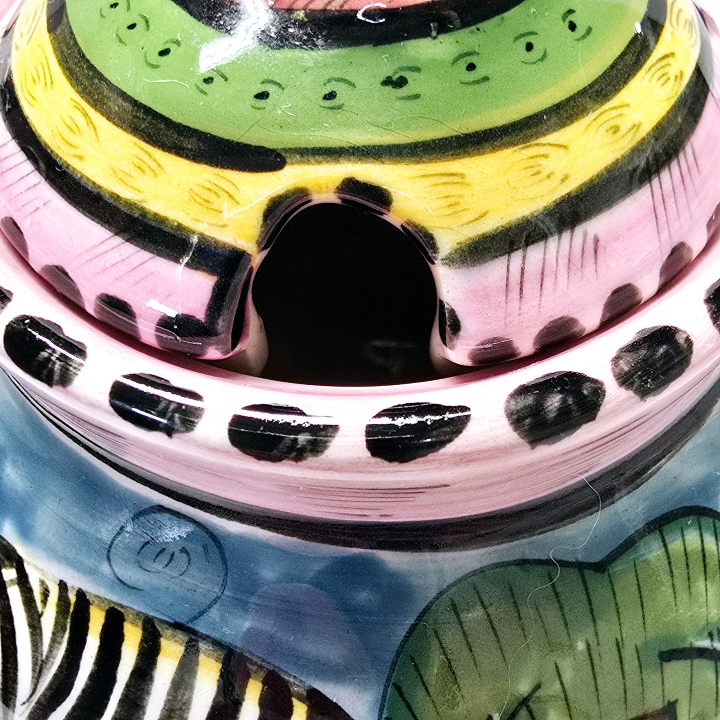 Vtg Penzo Pottery Zimbabwe Signed Hand Painted Lidded Sugar Dish African Safari