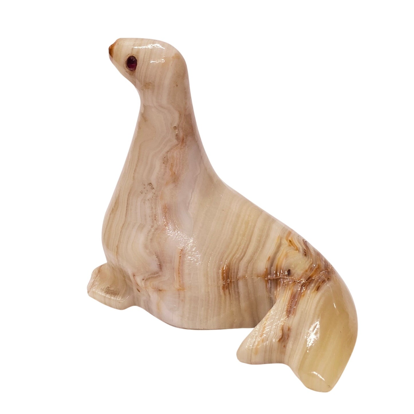 AS IS Hand Carved Onyx Seal Figurine, Vintage Sea Lion Natural Stone