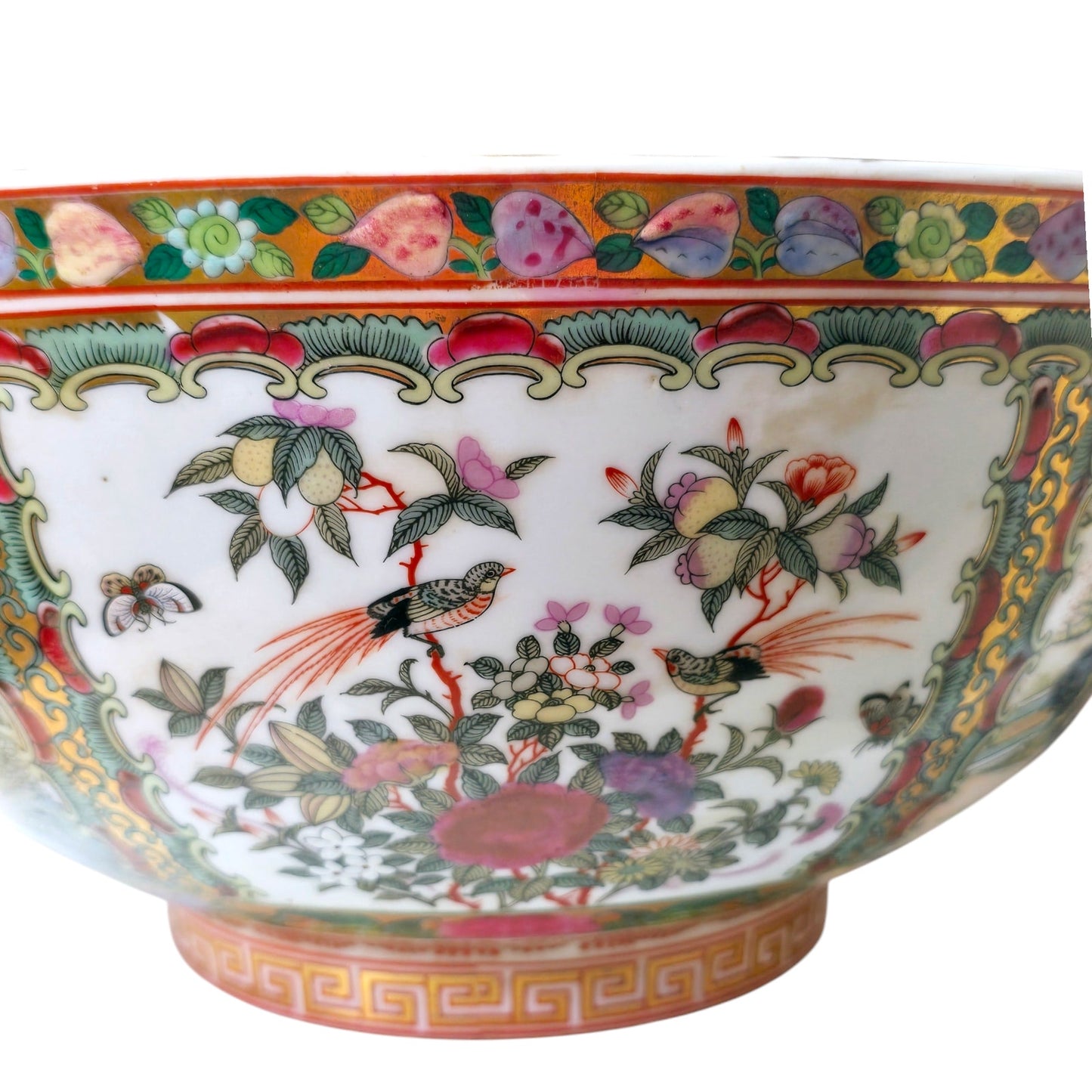 Chinese Famille Rose Medallion Large Decorative Bowl Figural Porcelain 12"