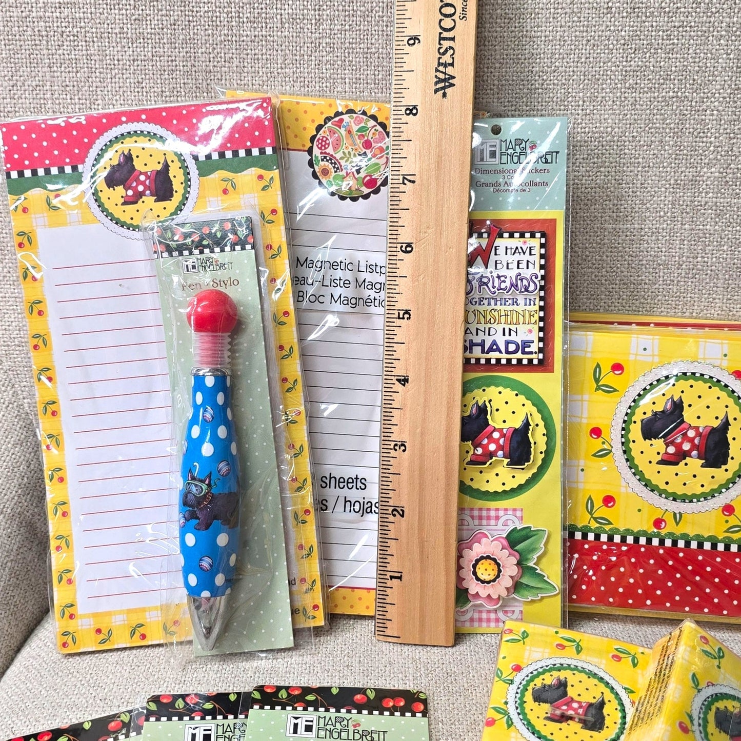 Mary Englebreit Scottie Dog / ScottishTerrier Dog LOT Yellow Cherries