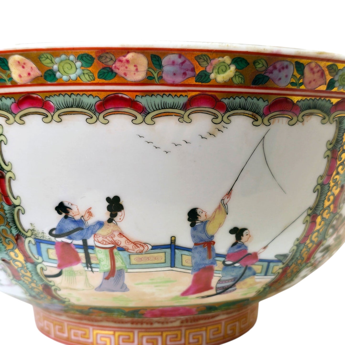 Chinese Famille Rose Medallion Large Decorative Bowl Figural Porcelain 12"