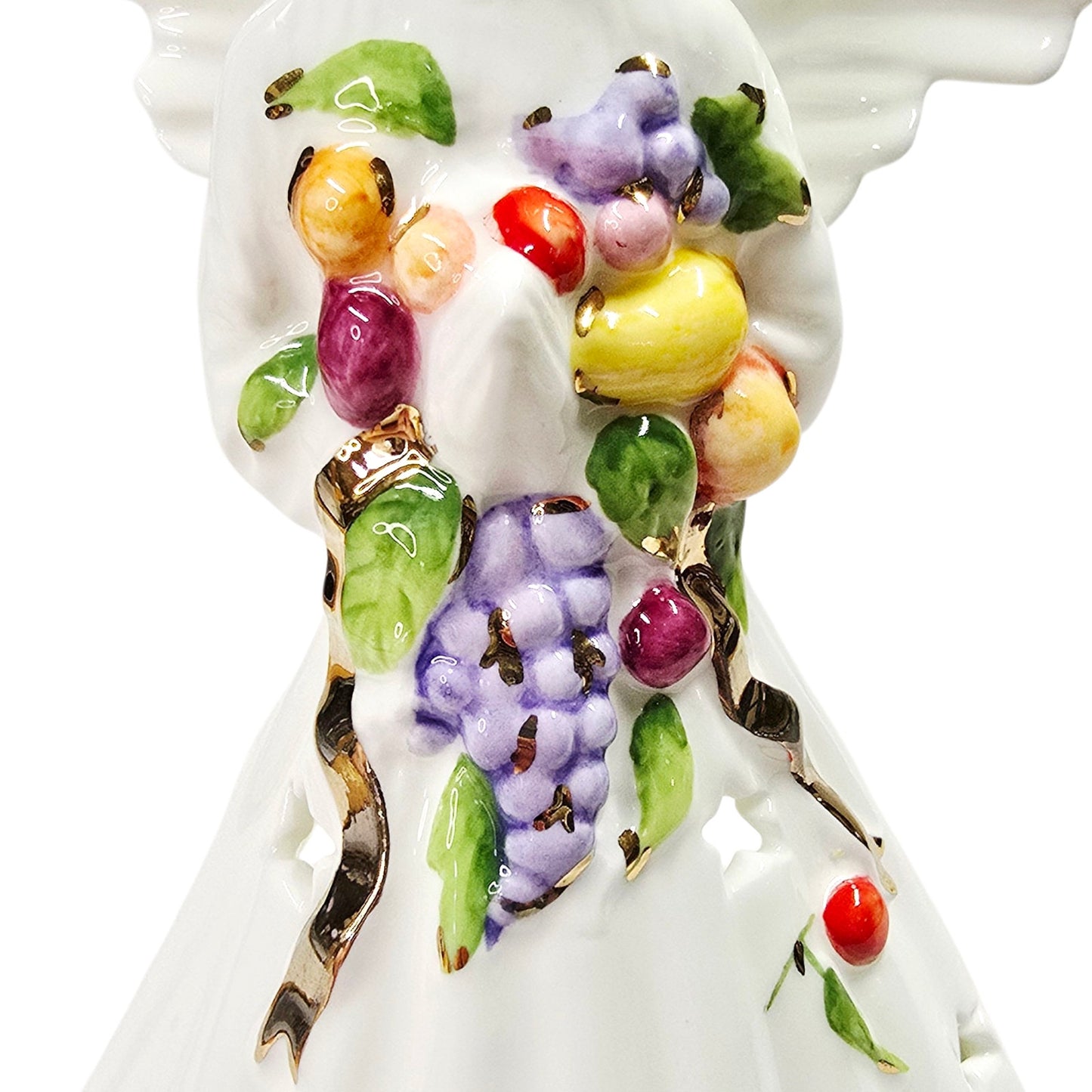 Vtg Harrods London 1990 Porcelain Angel Figurine Fruit Garland Candle Holder