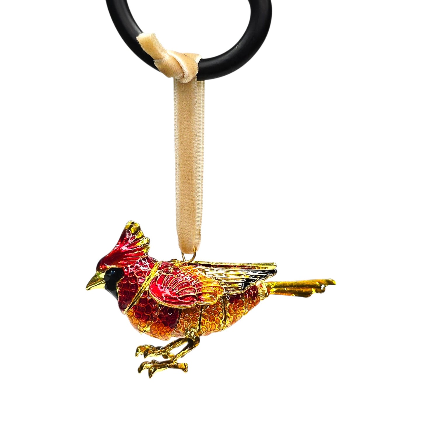 Vtg Pier 1 Cloisonné Cardinal Bird Ornament Red Gold Enamel Holiday Boxed