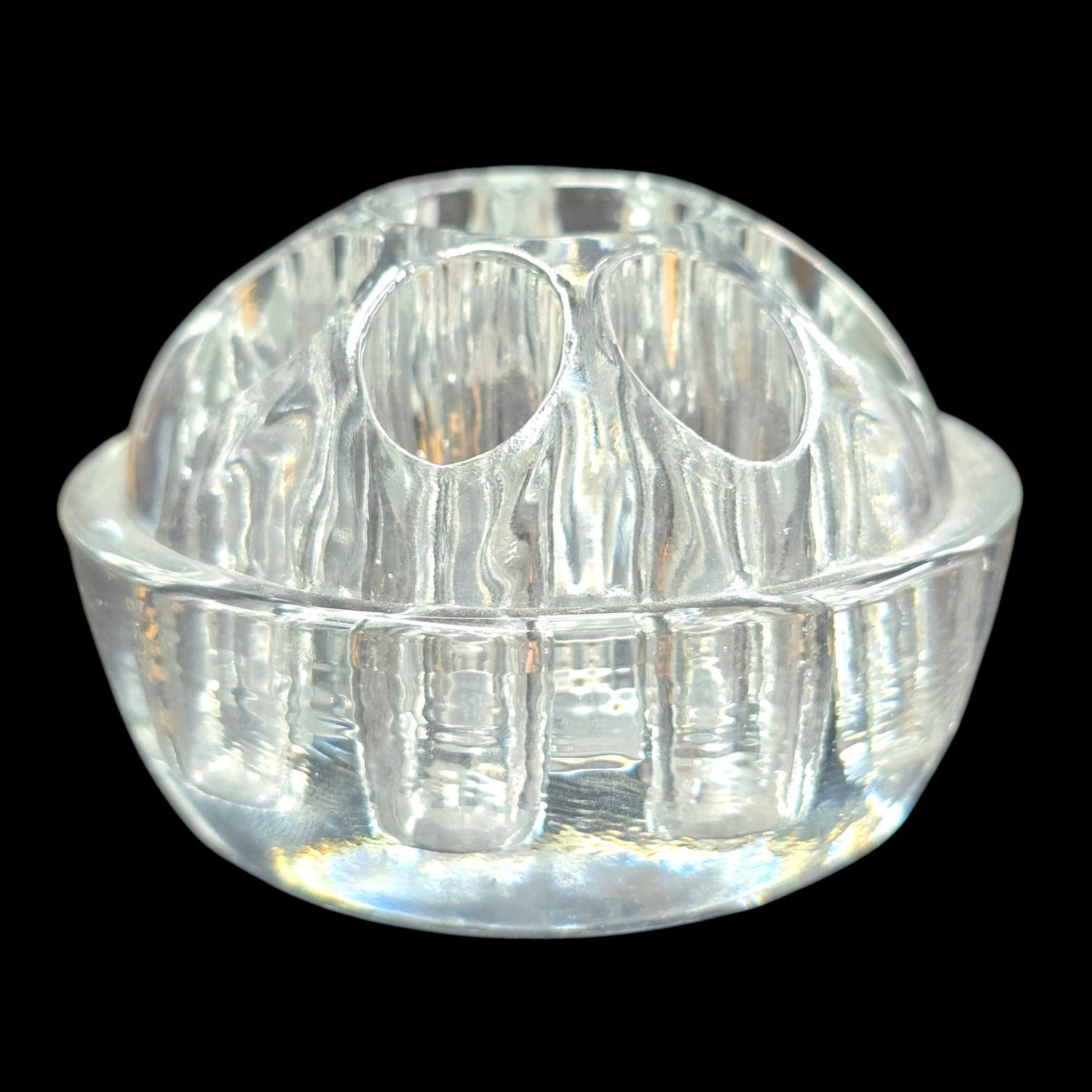 Vintage Domed Glass Flower Frog, 9 Holes, Lightly Glowy, 3" W