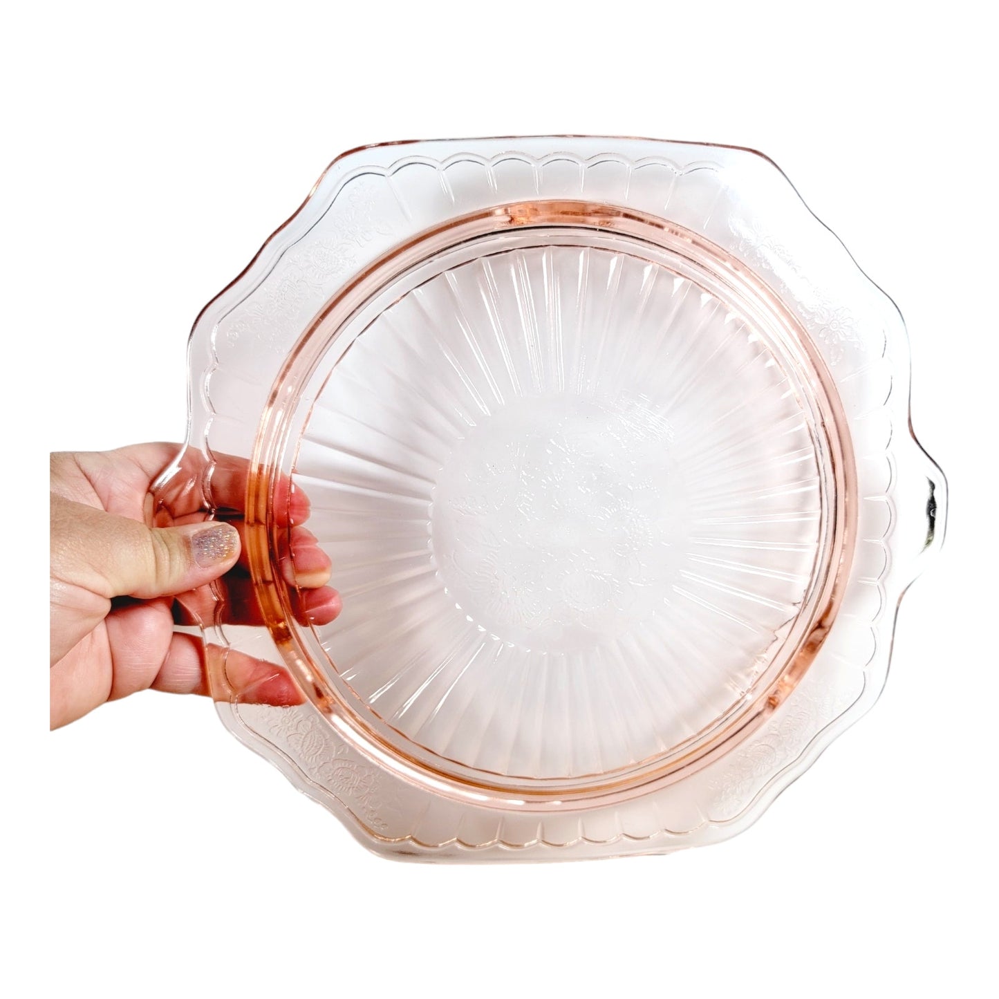 AS IS Vtg Pink Depression Glass Anchor Hocking Mayfair Open Rose Footed Cake Plate FLAW