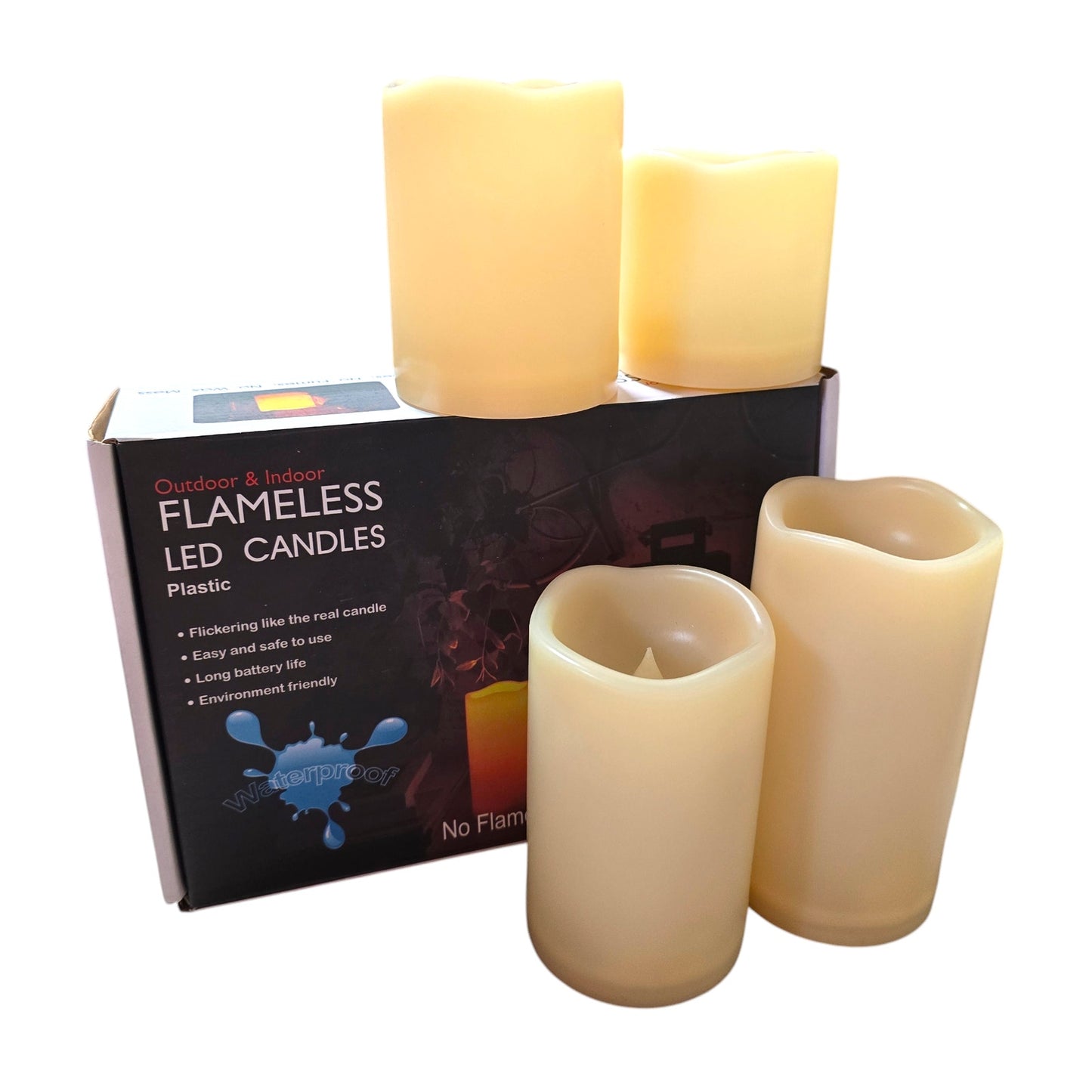 Flameless LED Candles Indoor Outdoor Plastic, Battery-Operated, Set of 4 Pillar