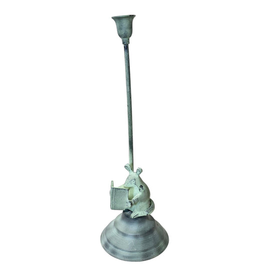 Mouse Reading a Book by Candlelight Vintage Solid Brass or Copper Candlestick