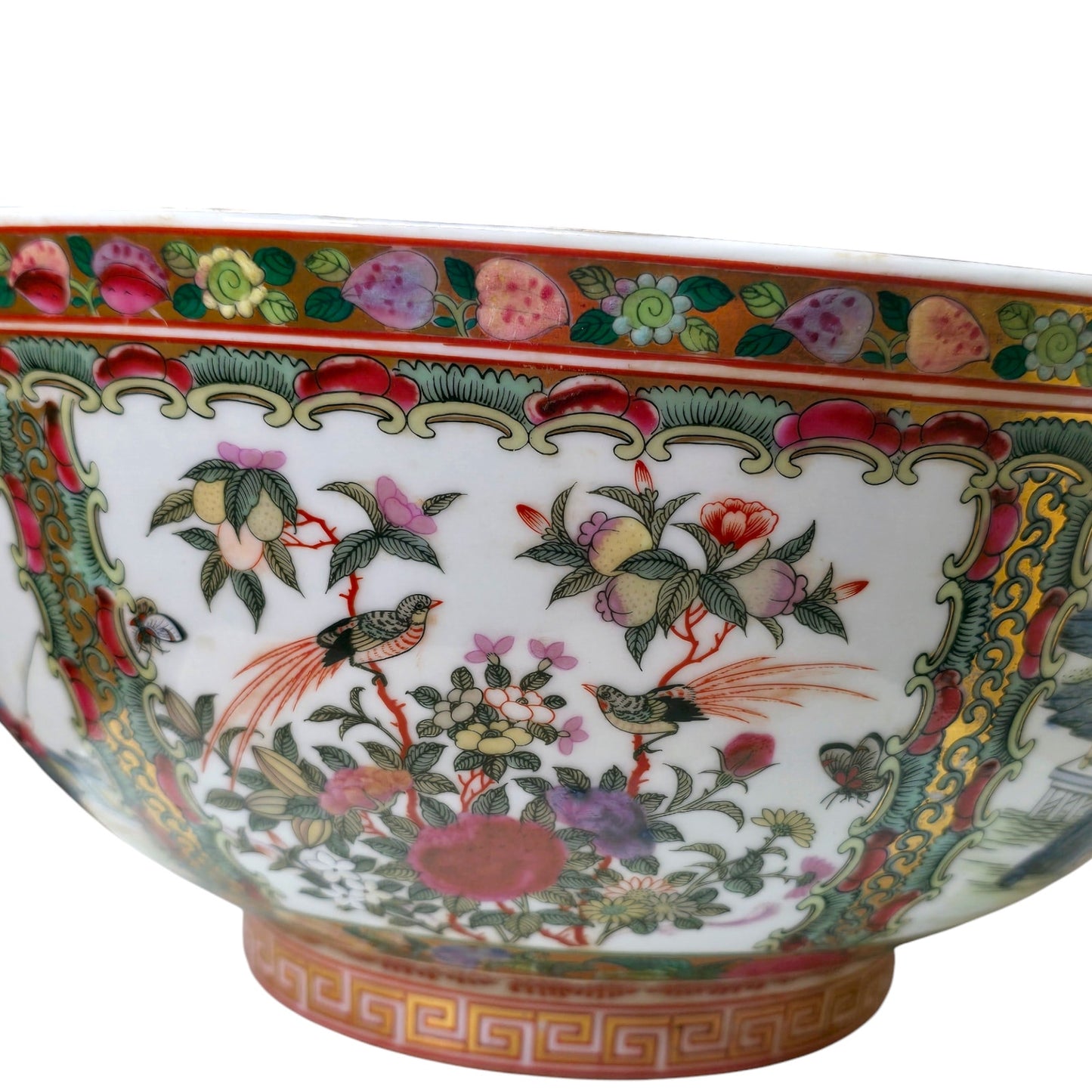 Chinese Famille Rose Medallion Large Decorative Bowl Figural Porcelain 12"