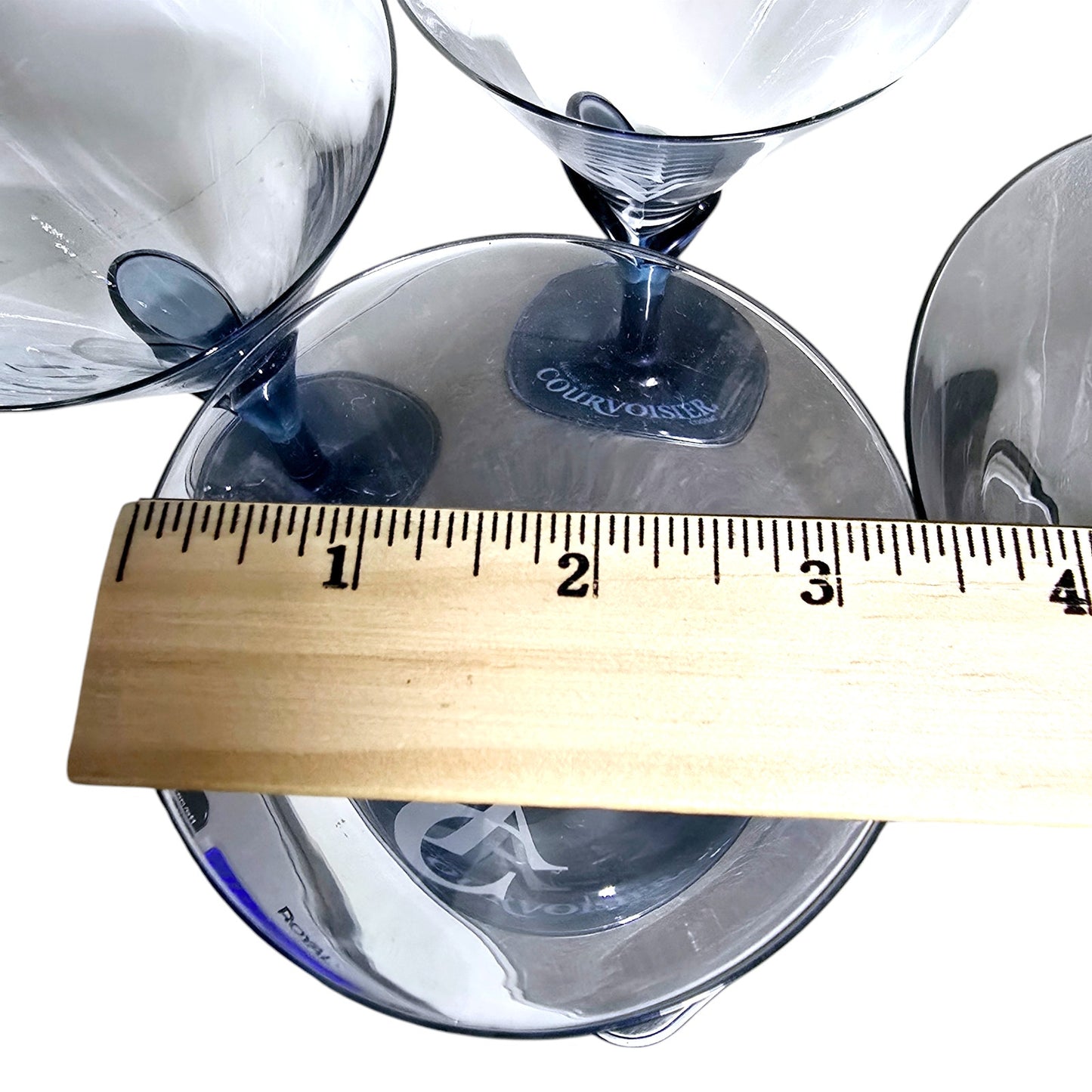 Set of 4 Bormioli Luigi Italy CV House of Courvoisier Blue Petal Crystal Stemware Cognac