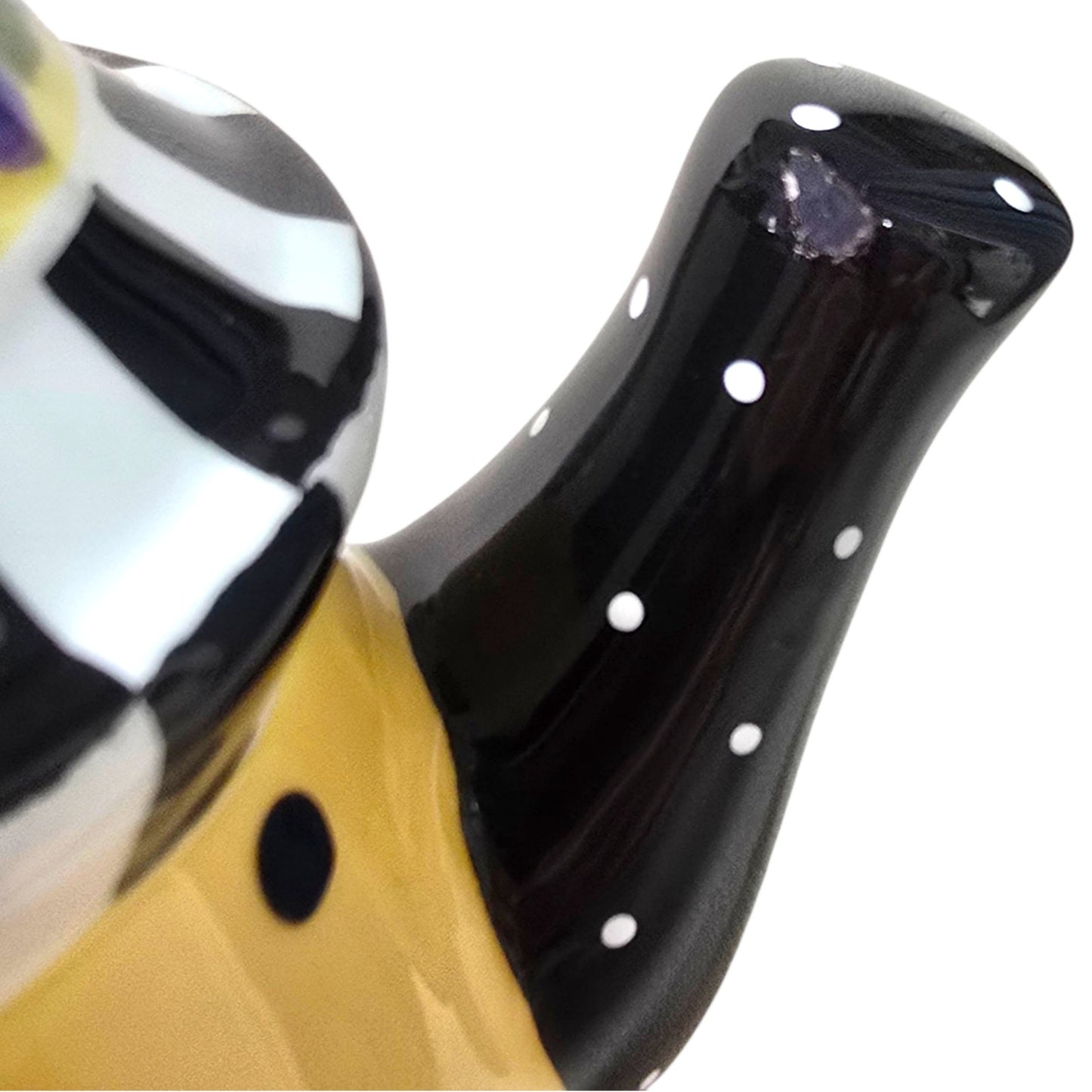VTG 1998 Mary Engelbreit Yellow & Black Polk-A-Dot Teapot Candle Holders