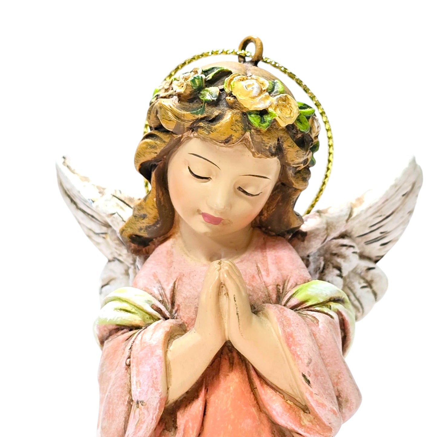 Vintage Napco Little Girl Angel Ornament, Hand-Painted Resin