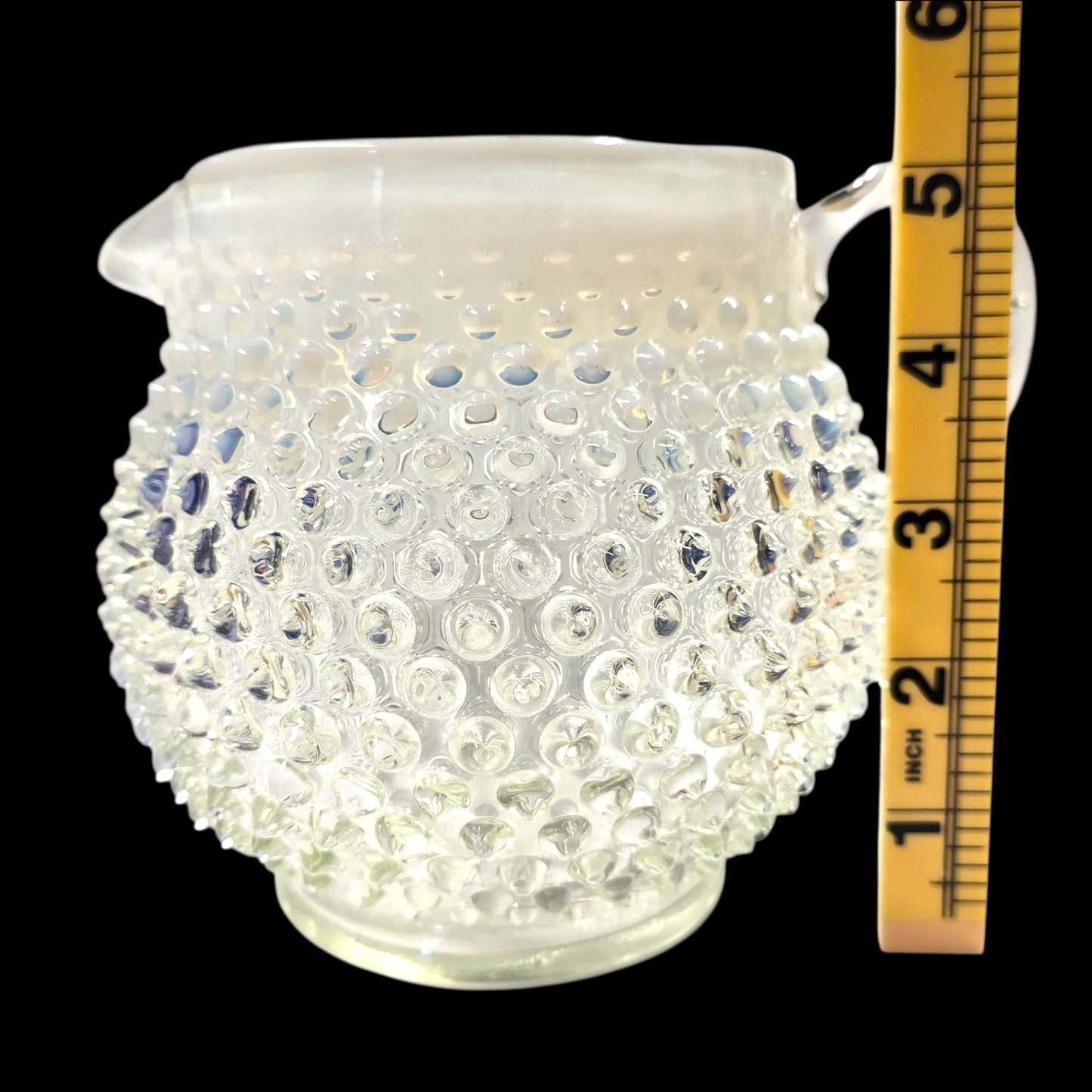 Vtg Fenton Hobnail Opalescent Glass Creamer Pitcher Jug Glowy Handle 5.25" H