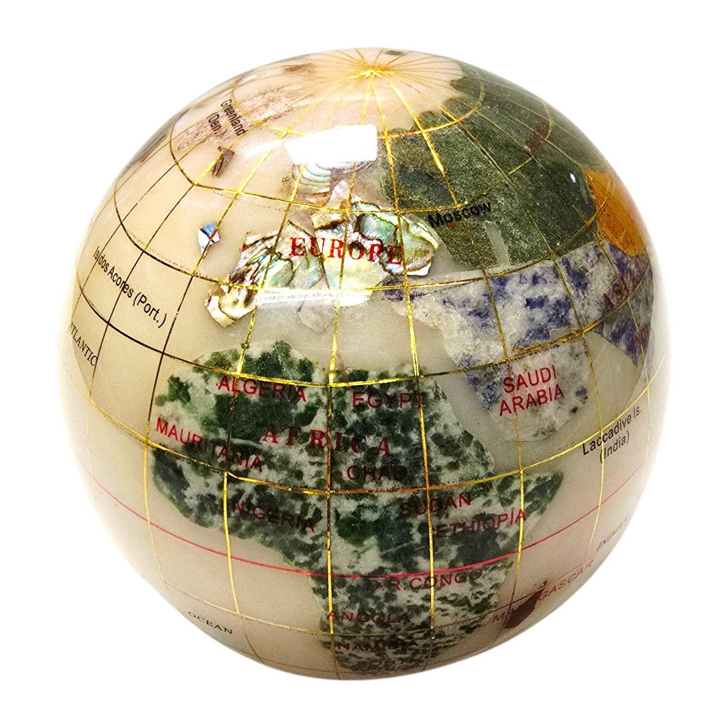 Vintage Gemstone Inlay World Globe Earth Paperweight