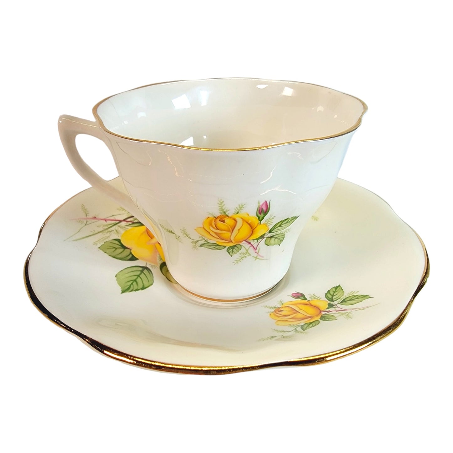 Royal Seagrave Bone China Teacup and Saucer, Pink and Yellow Roses