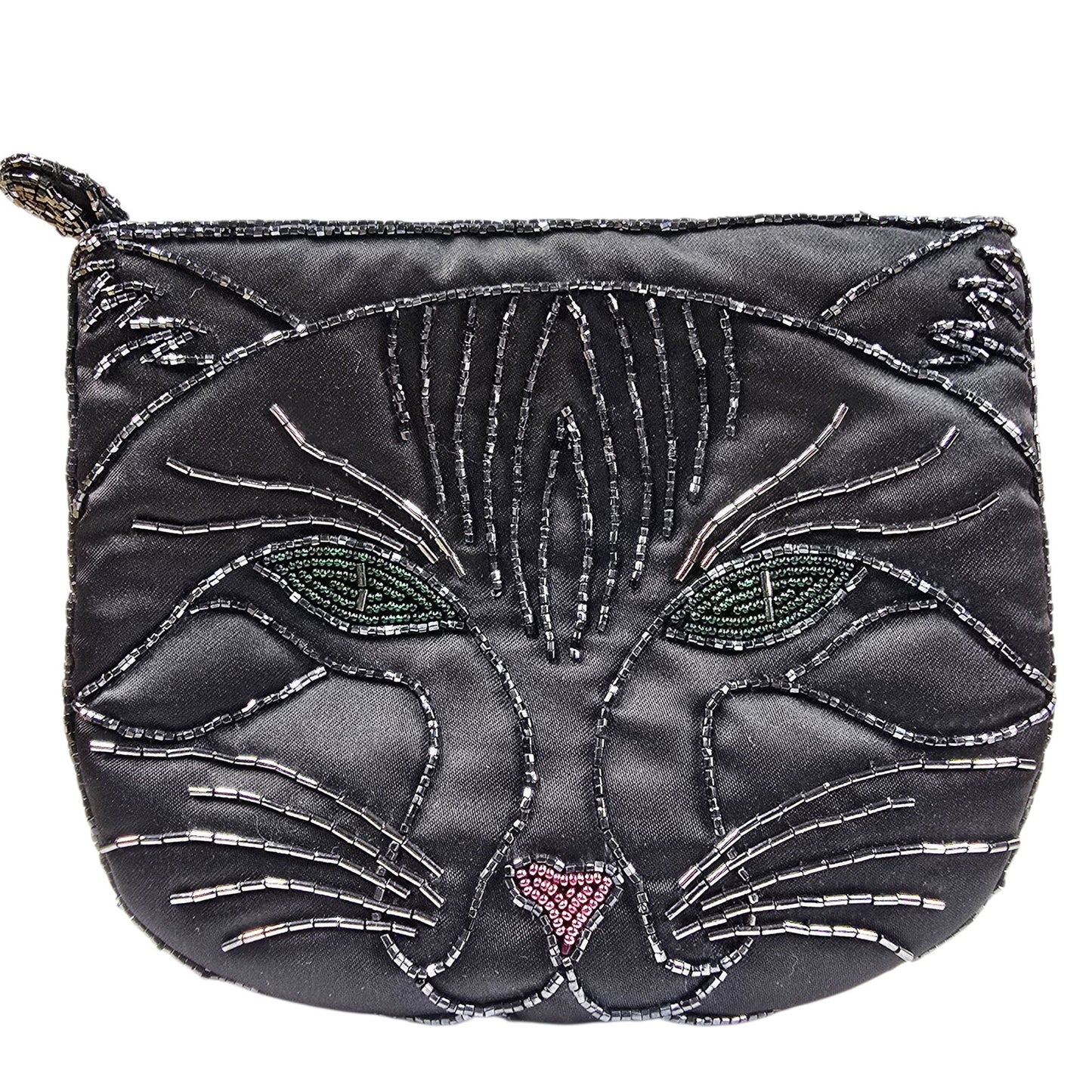 Vintage Genie Black Cat Beaded Change Purse