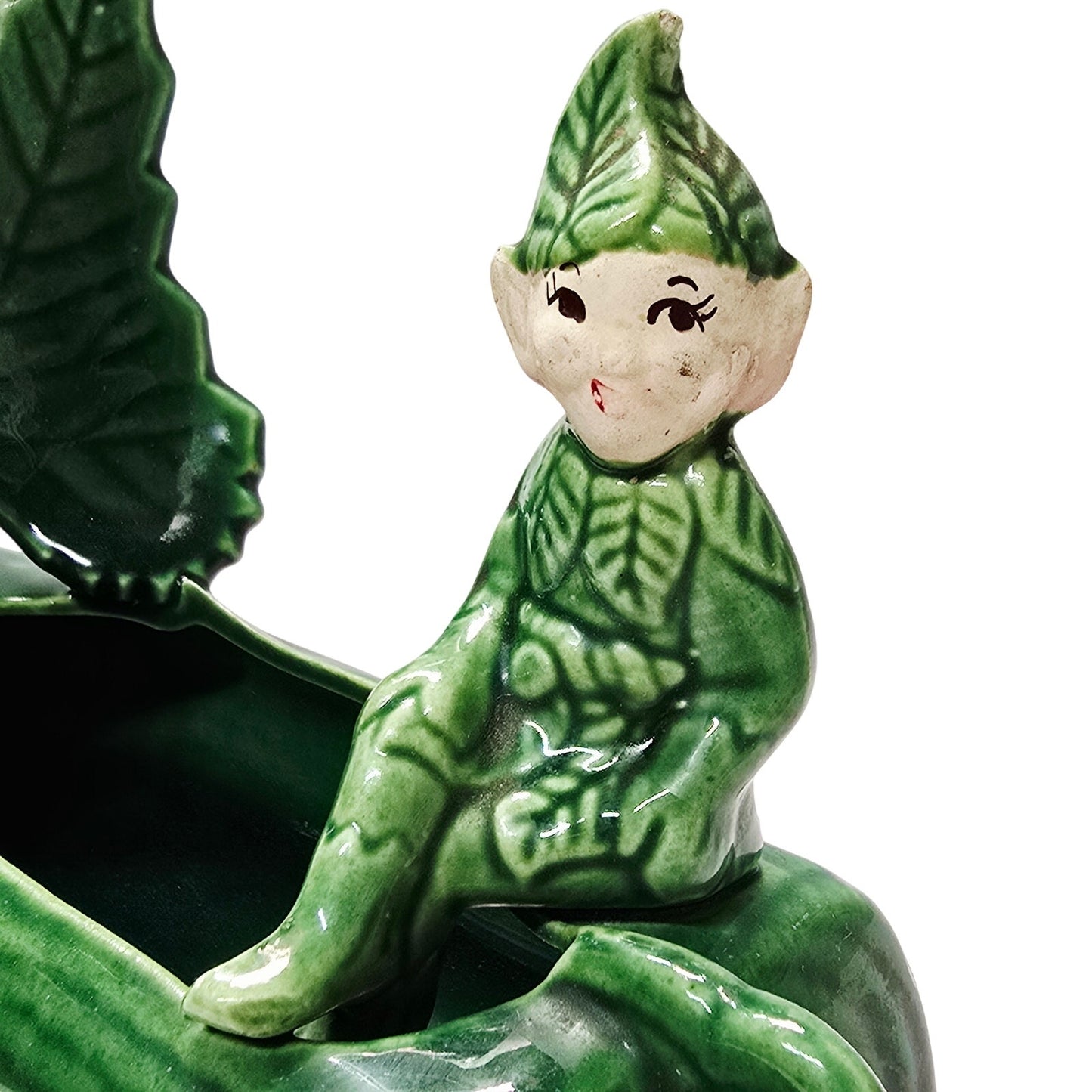 Vintage Treasure Craft Lucky Sprite Pixie Elf Log Boat Planter AS IS
