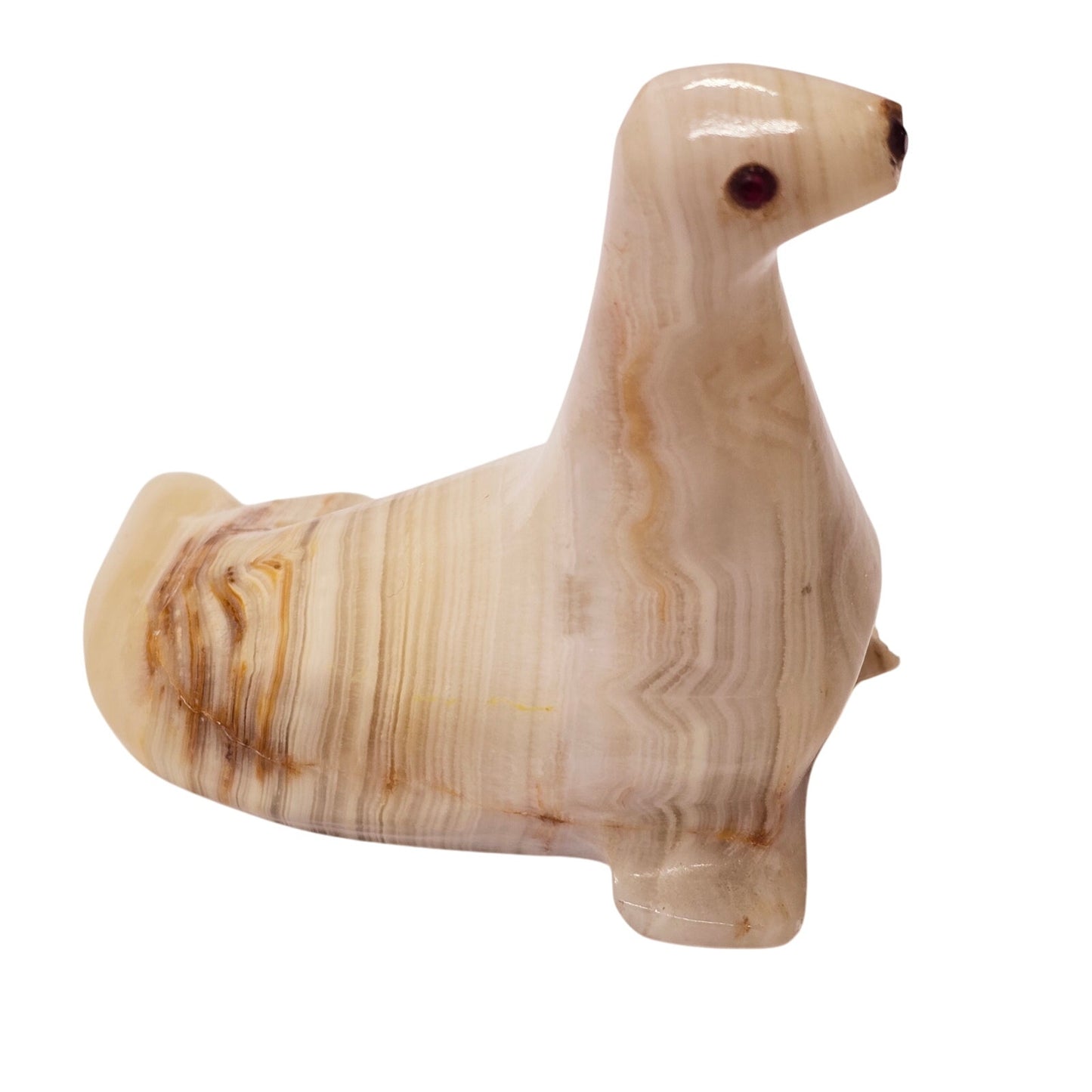 AS IS Hand Carved Onyx Seal Figurine, Vintage Sea Lion Natural Stone