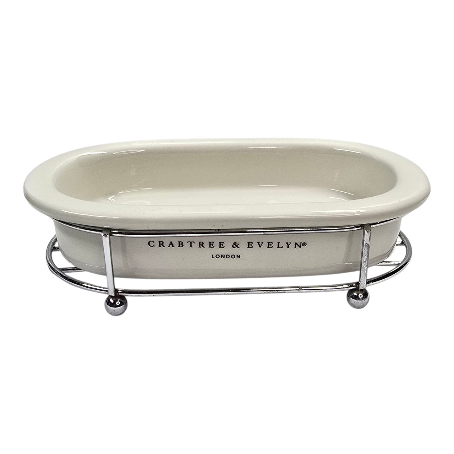 Vintage Crabtree & Evelyn London Ceramic Soap Dish with Chrome Wire Stand