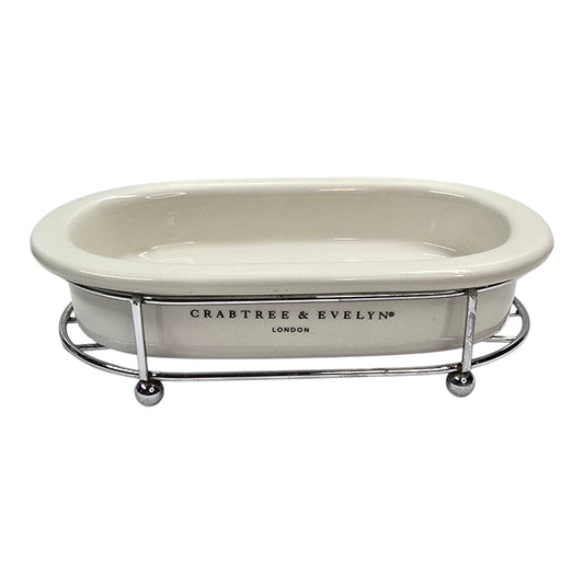 Vintage Crabtree & Evelyn London Ceramic Soap Dish with Chrome Wire Stand