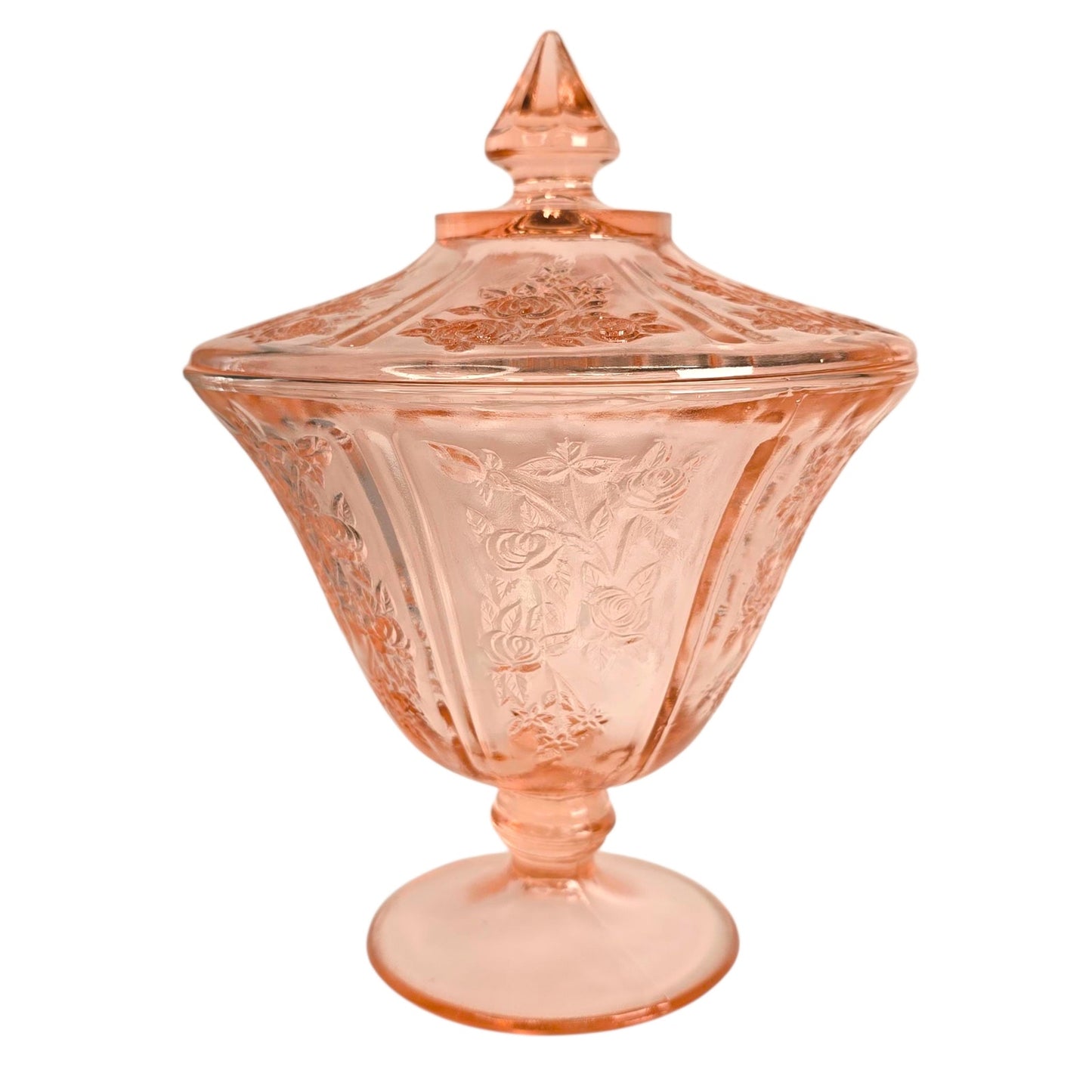 Vintage Sharon Pink Rose Lidded Compote Federal Glass, Pink Depression Glass