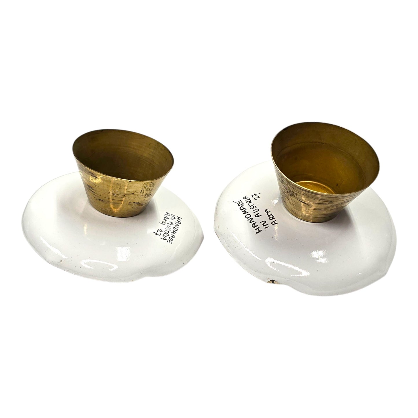 Pair Vintage Austrian Footed Porcelain Spike Candle Dishes Pink & Gold Floral Austria