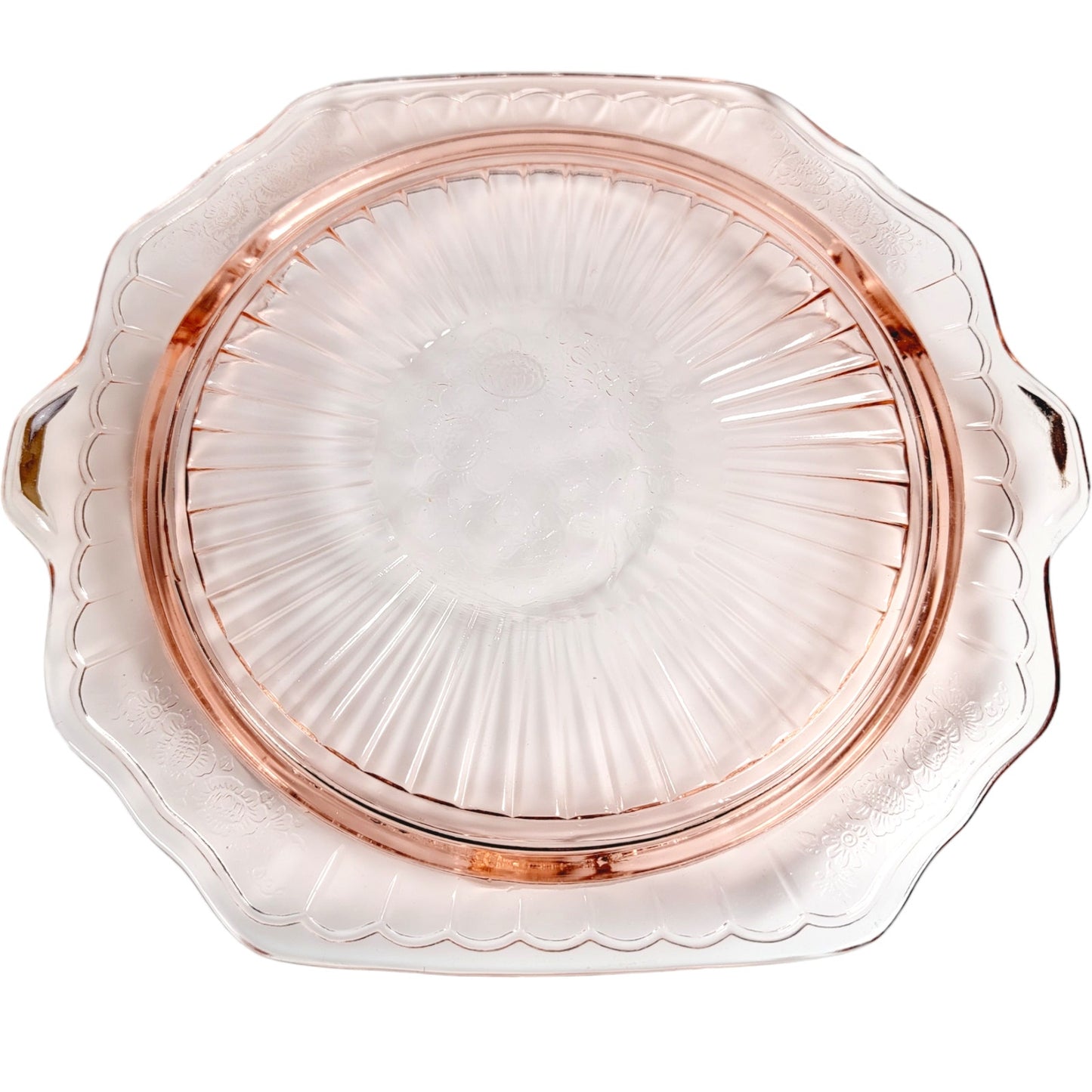 AS IS Vtg Pink Depression Glass Anchor Hocking Mayfair Open Rose Footed Cake Plate FLAW