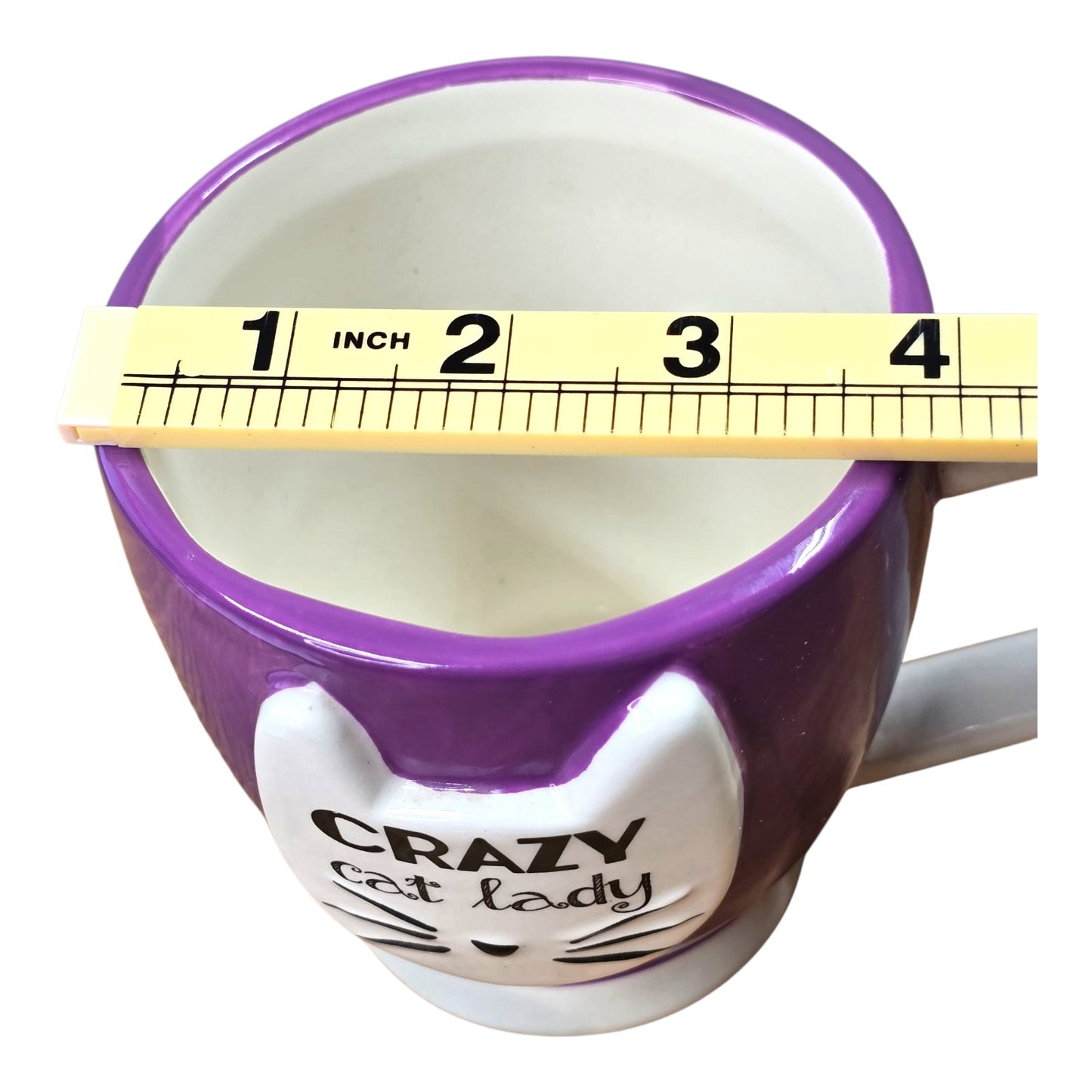 DEI Crazy Cat Lady Coffee Mug Purple Ceramic Novelty Cat Face Cup Collectible