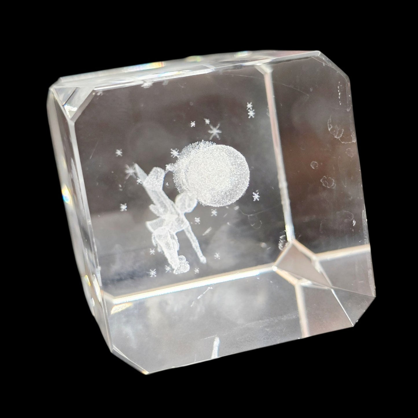 Disney Tinkerbell 3D Crystal Glass Cube Paperweight, Watering Flower Water Can