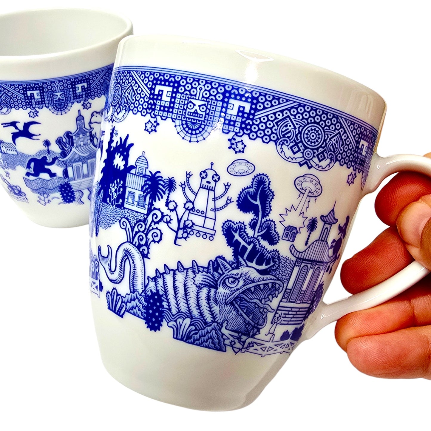 Calamityware Things Could Be Worse Mugs Set of 2 Blue White Porcelain Coffee Mug