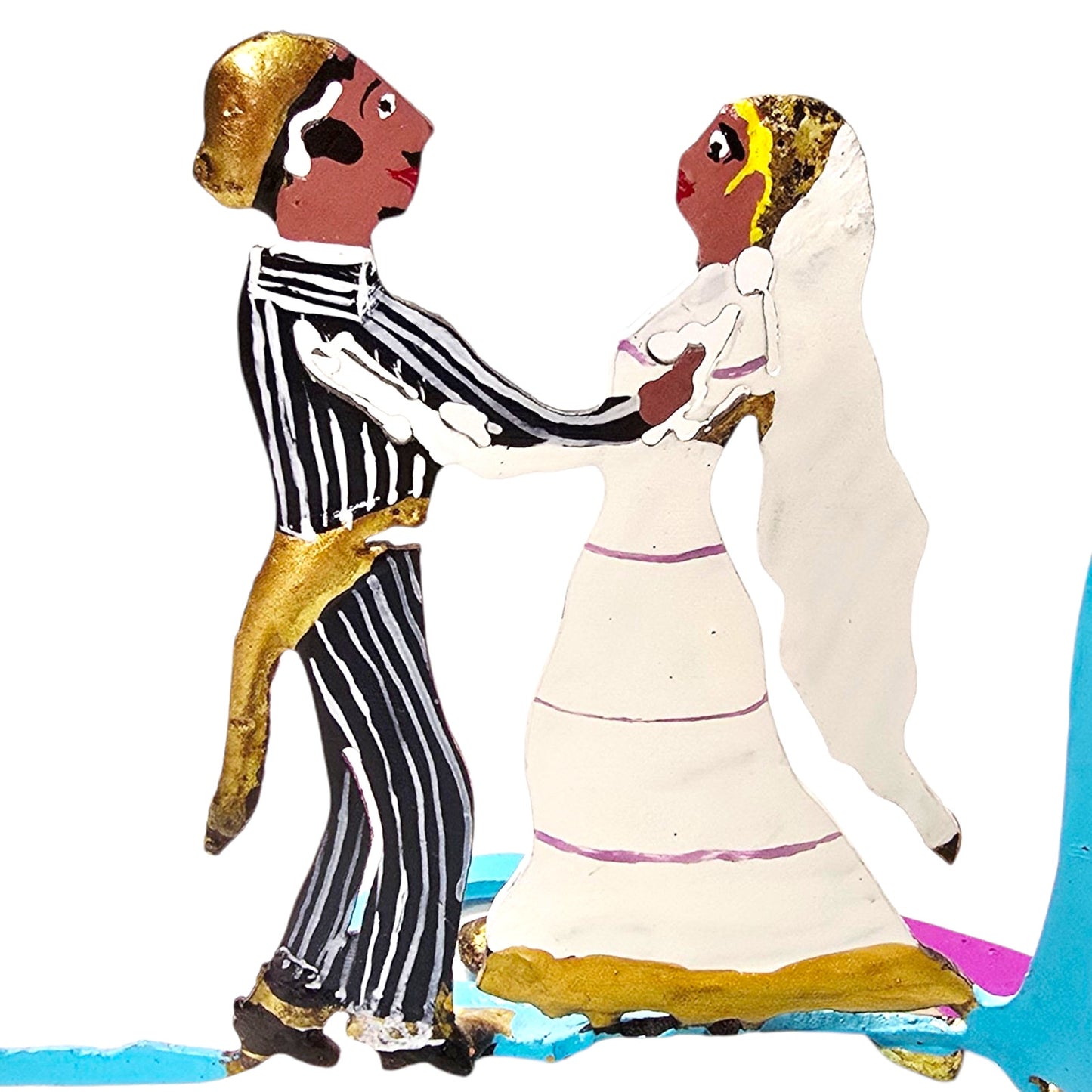 Piper Strong Enameled Metal Sculpture, Metal with Brass Dancing Man Woman Bride Groom Wedding