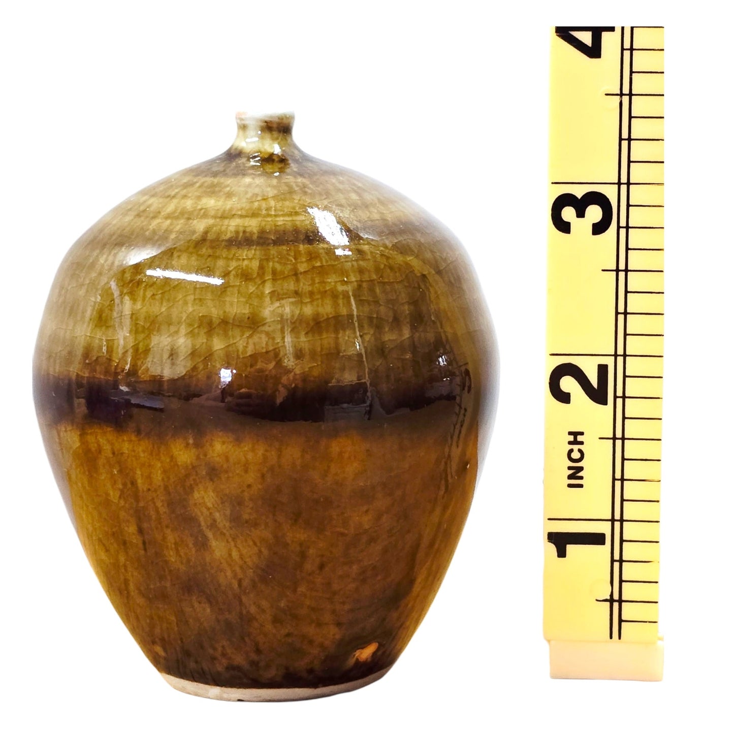 Don E Moeller Studio Pottery Bud Vase Brown Drip Glaze Crackle Finish Signed