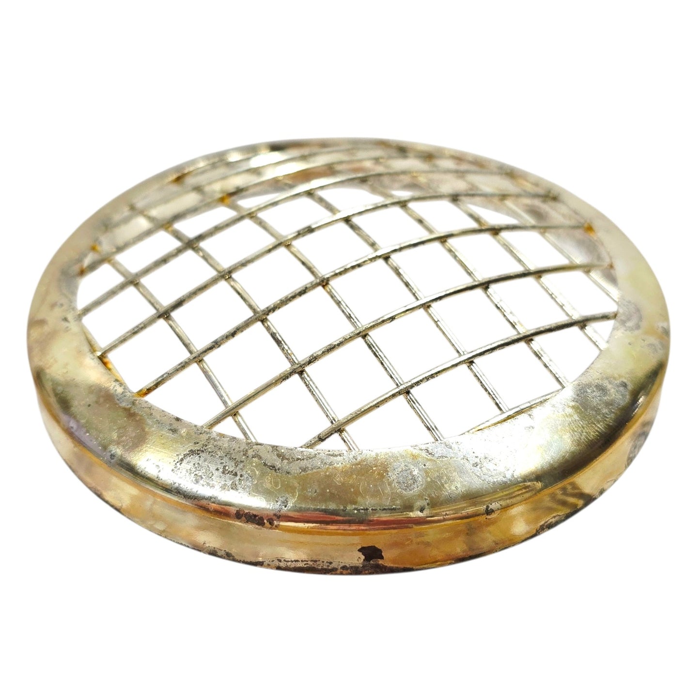 Vintage Pressed Glass Flower Frog Bowl, Rib Optic Pattern with Metal Grid Insert
