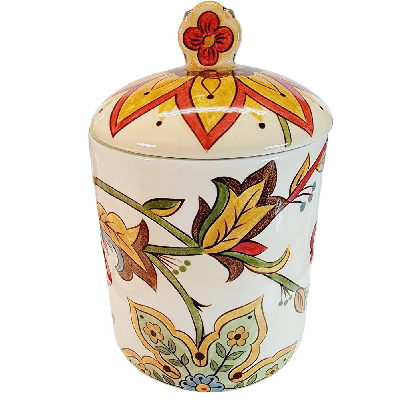 Vintage Pier 1 Carynthum Cookie Jar & Lid Hand-Painted Earthenware 10"