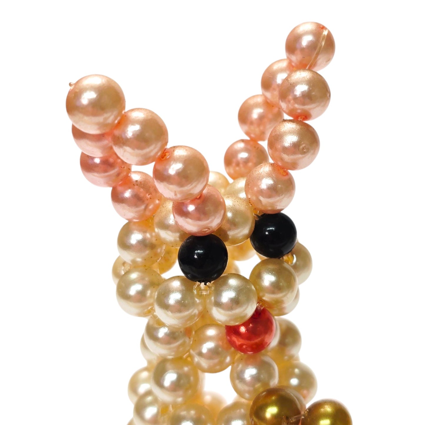 Set of 2 Vintage Faux Pearl Beaded Dog and Bunny Pink & Cream Pearl Figurines