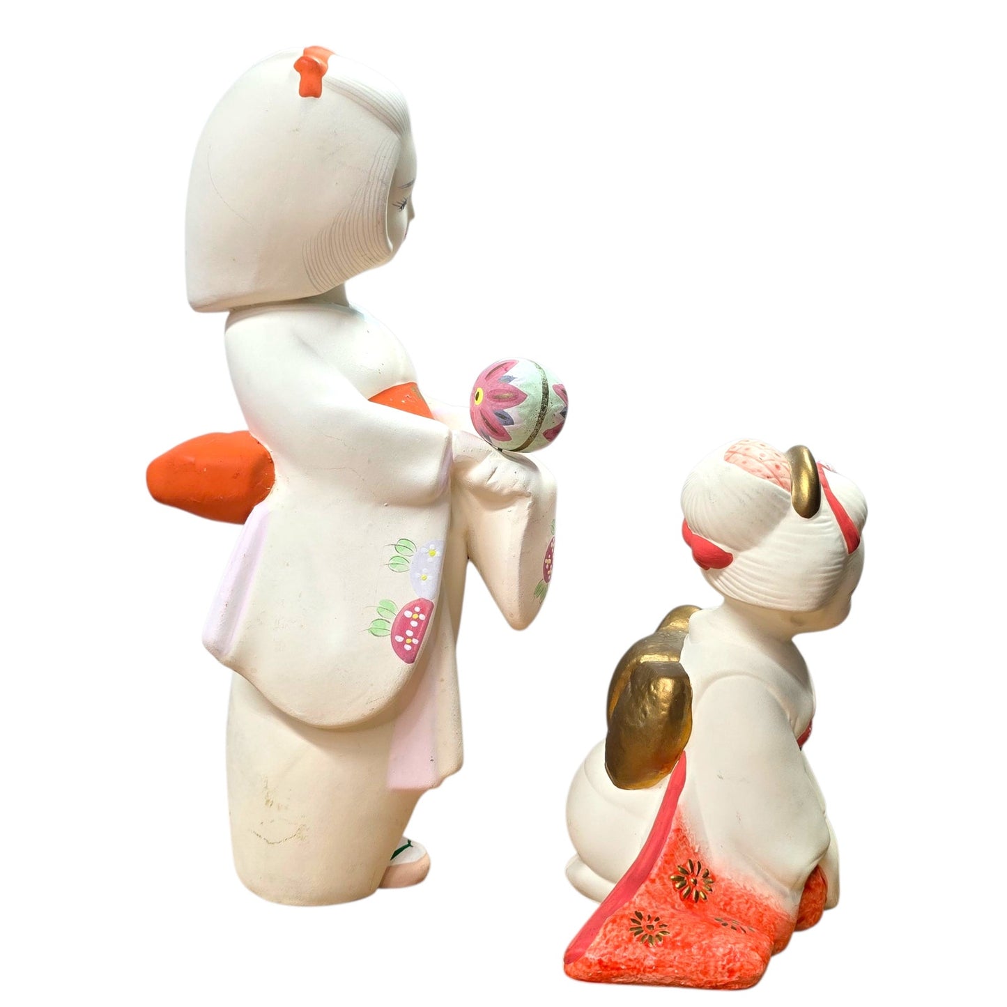 Vintage Japanese Geisha Figurines Pair Hand Painted Kimono Girls Made in Japan