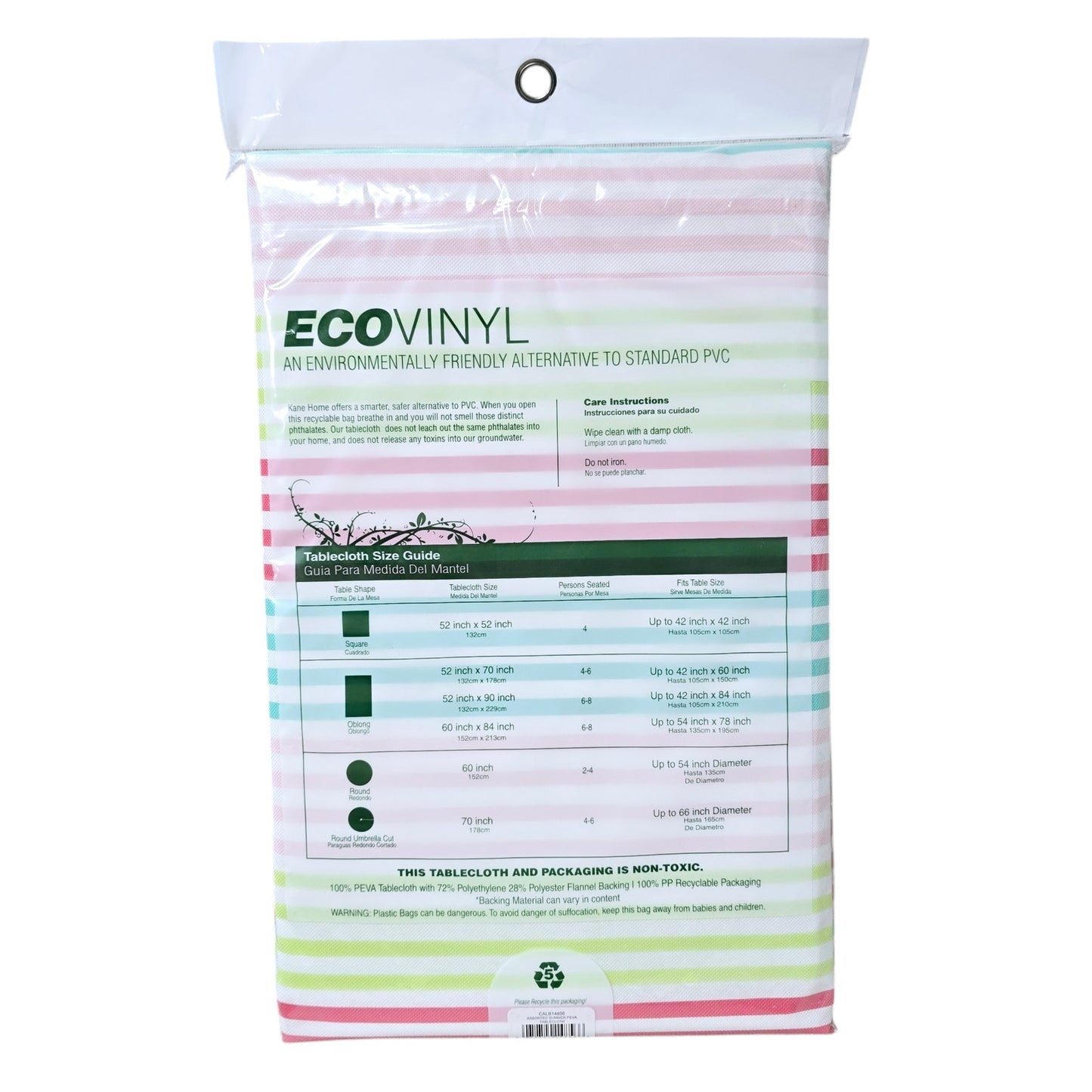 Eco Vinyl Flannel Back Tablecloth Striped 52" x 70"