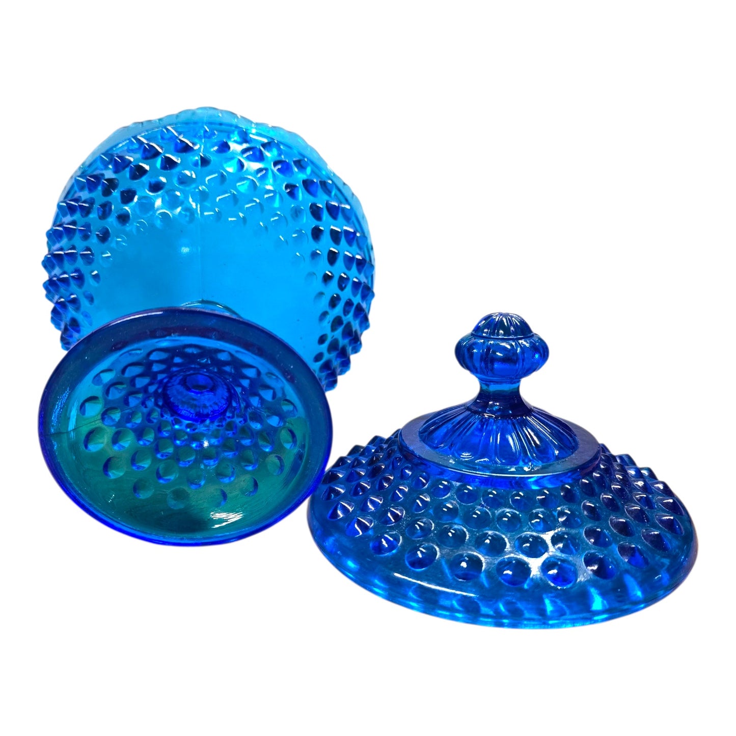 Vintage Blue Hobnail Covered Compote Pedestal Candy Dish – Glows Under 365nm UV