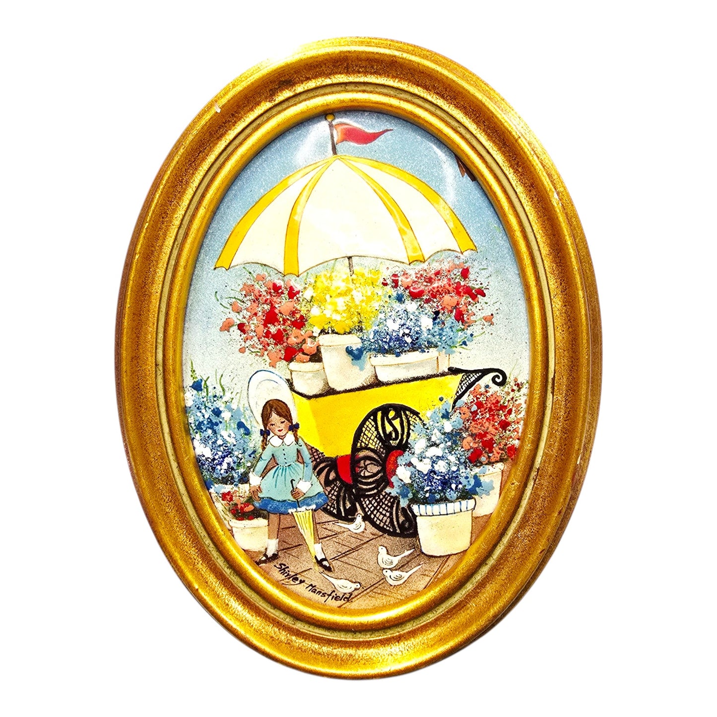 Shirley Mansfield Original Art Enamel on Copper Signed "The Flower Cart" 46/5000